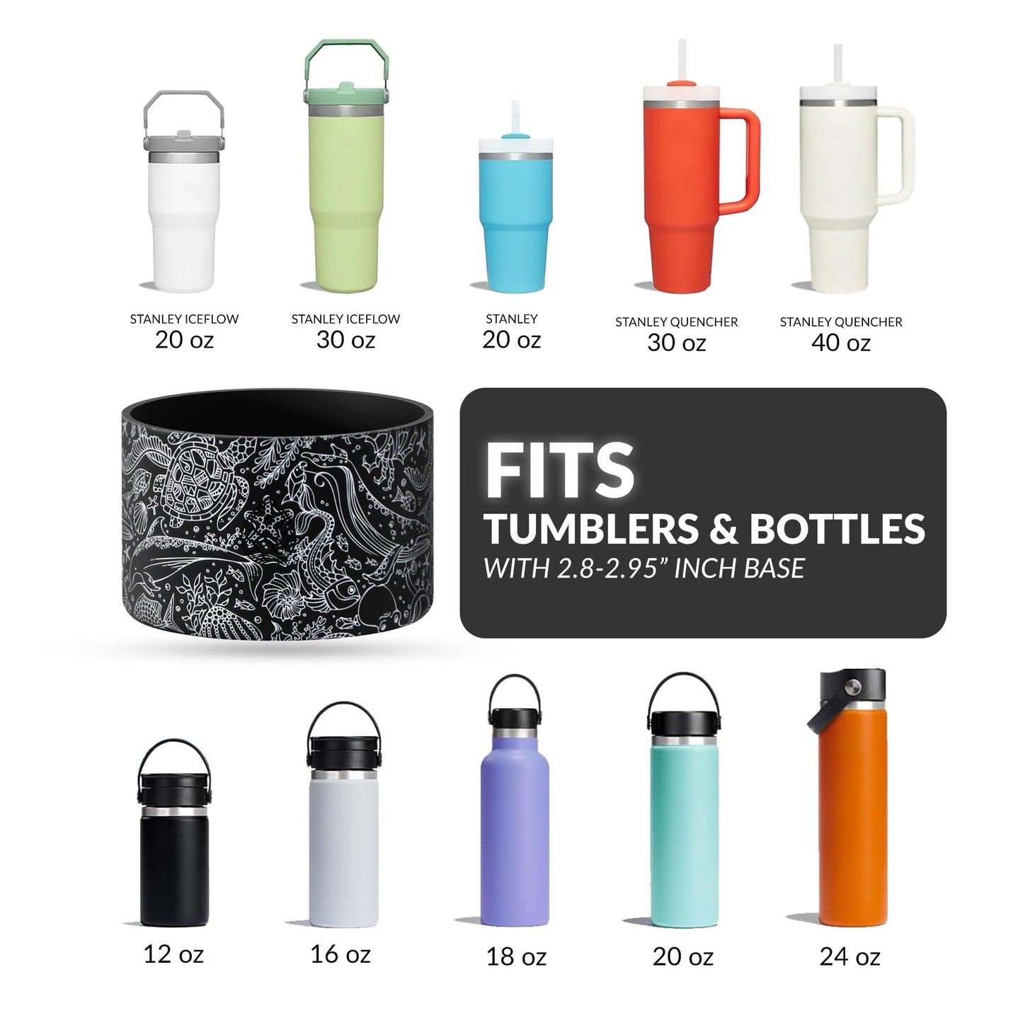REUZBL Ocean Life Silicone Bottle Boot Sleeve for Stanley Tumblers 20-40oz, Hydro Flask Tumblers, Simple Modern Tumblers, Iron Flask Similar, Owala Tumblers, Tumbler Water Bottle Accessory