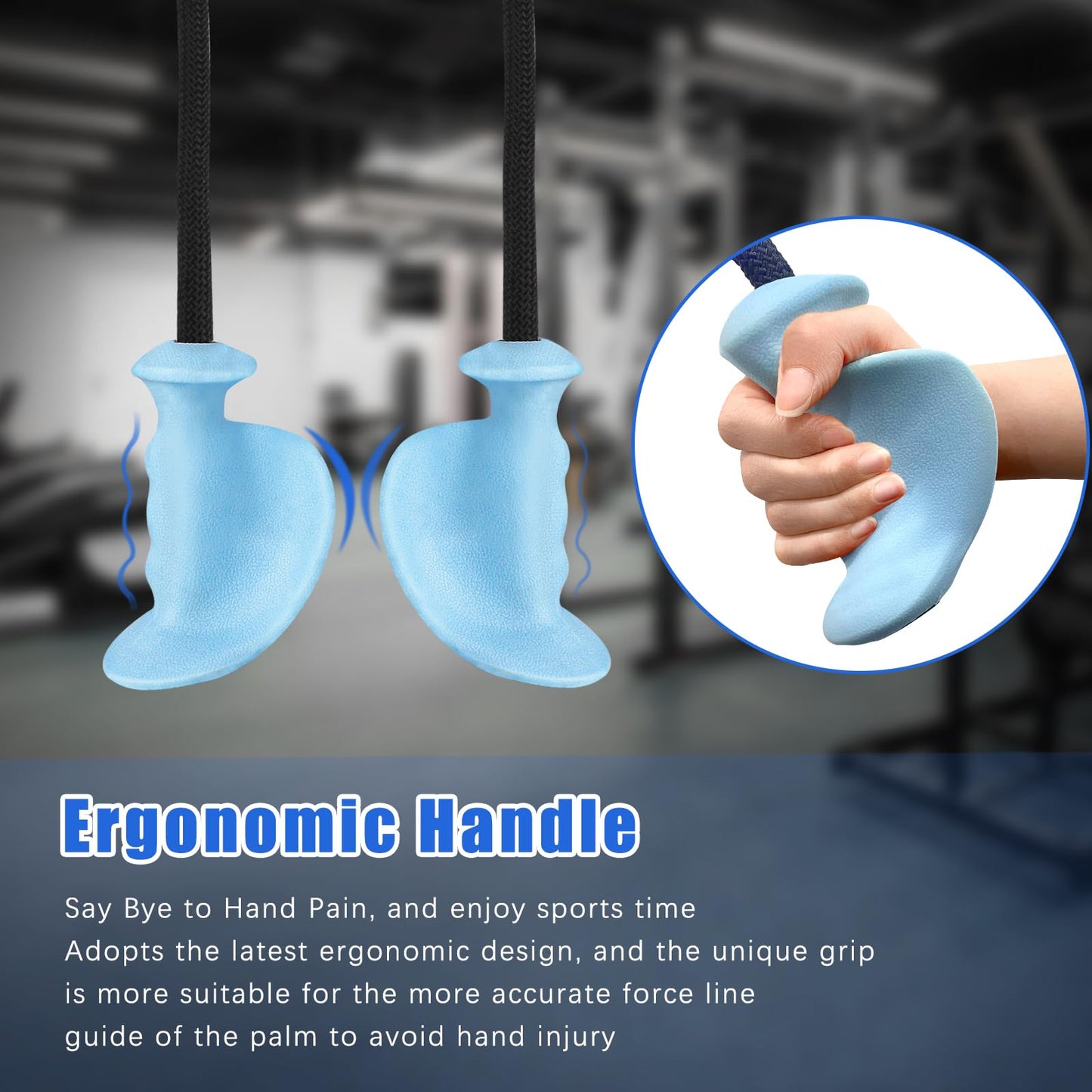 HXD-ERGO Tricep Rope with Ergonomic Handles, 36 Inch Tricep Pull Down Rope for Cable Machine, Pulley System, Triceps Rope Cable Attachment for Gym, Home (Blue)