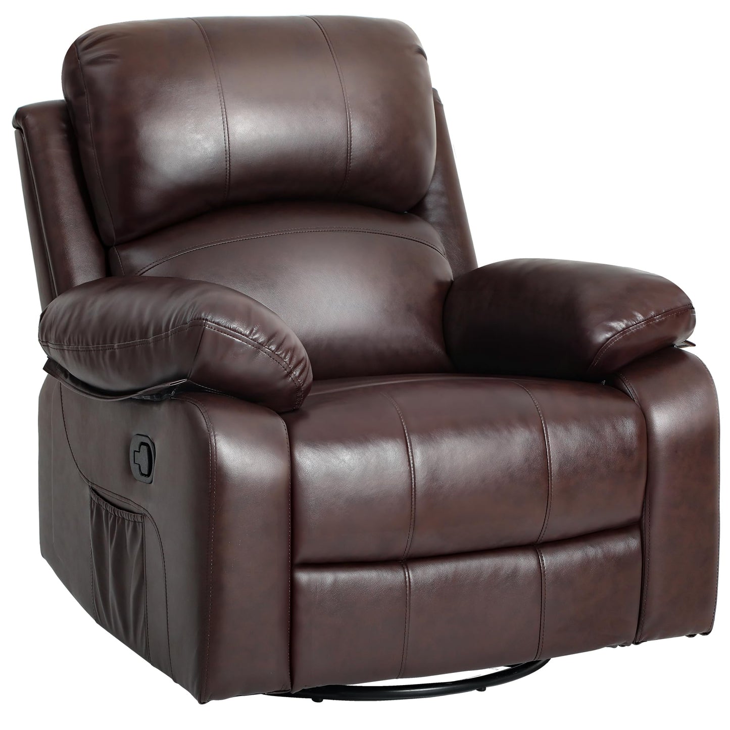 YITAHOME Oversized Rocker Recliner Chair: Manual Reclining Lazy Boy Chair with Heat & Massage, Overstuffed Armrest, Rocking Function, Faux Leather Recliner for Living Room with Side Pocket Brown