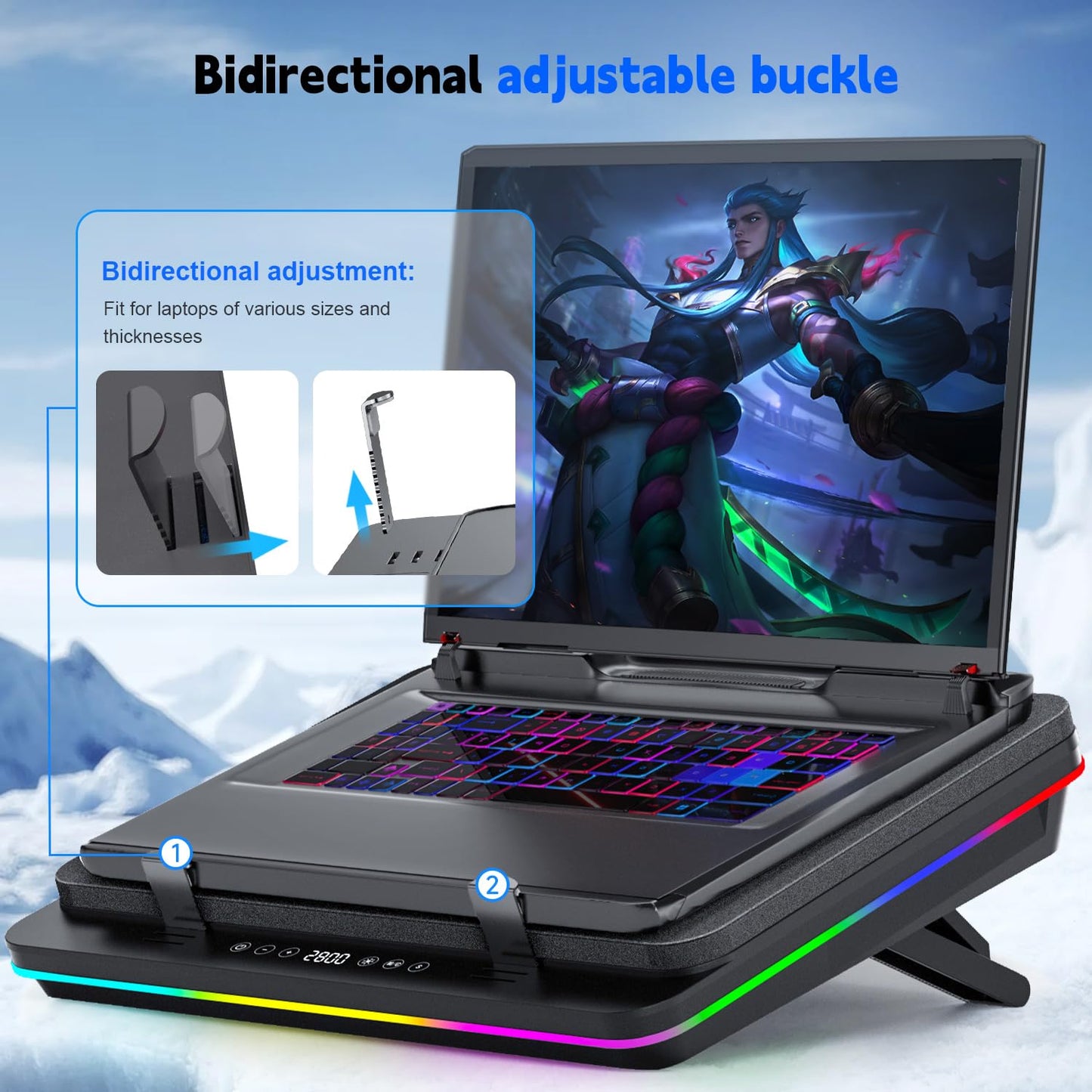 IETS GT600 RGB Laptop Cooling Pad Equipped with Gigantic Turbo-Fan(5.5inch Diameter),Sealed Foam for Rapid Cooling Gaming Laptop,14.1-19.3 inch Laptop Cooler with 3-Port USB Hub,Dust Filter