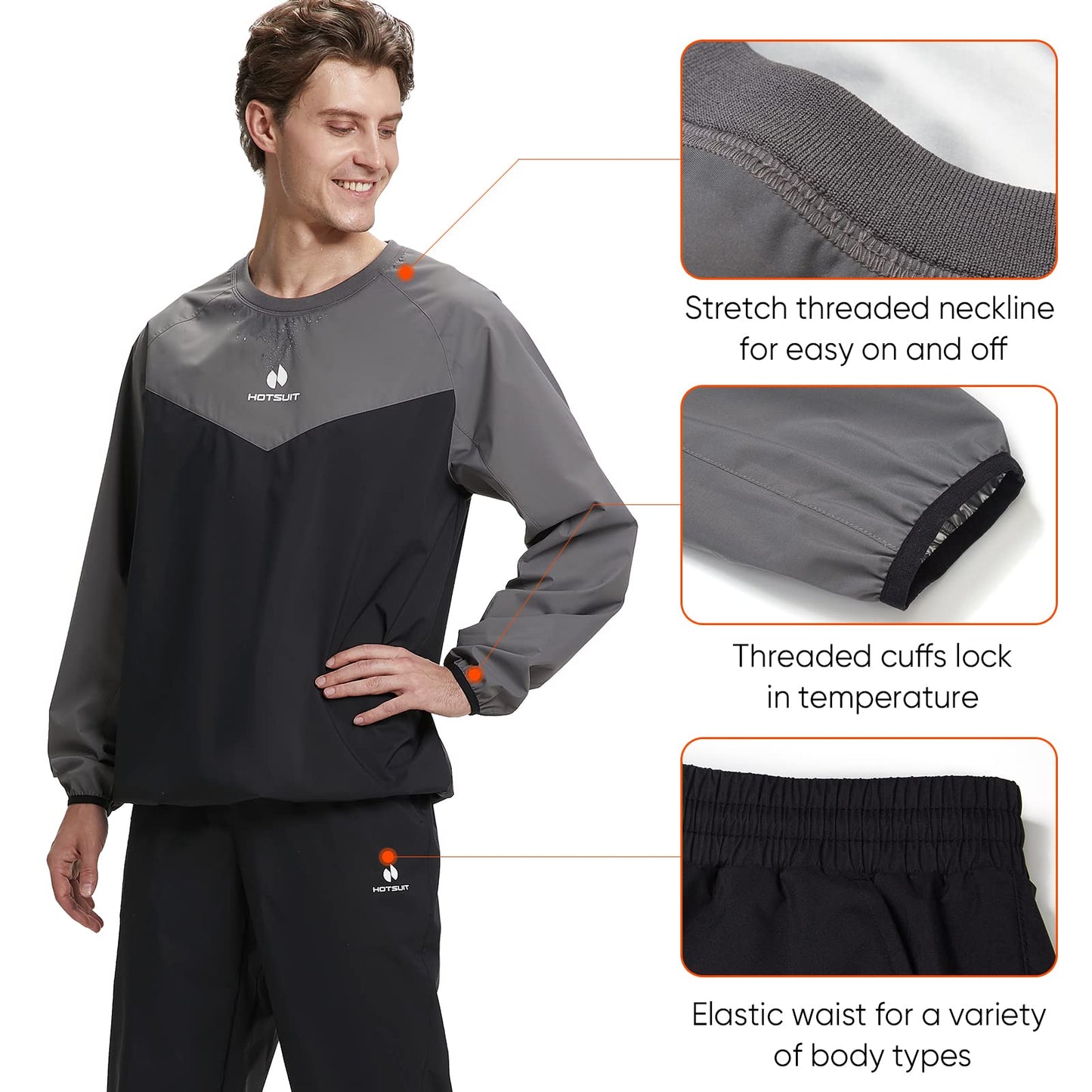HOTSUIT Sauna Suit for Men Sweat Suits Sauna Jacket Gym Workout Lightweight Anti Torn Full Body, Gray, M