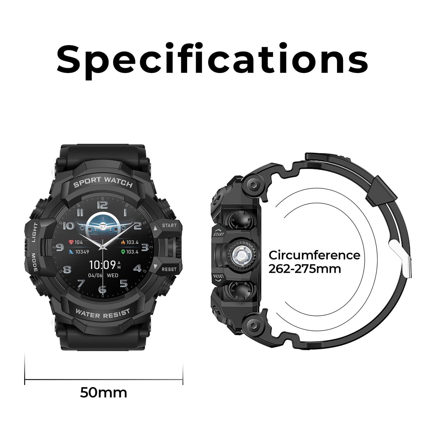 MIDDOW Military Smart Watch with Flashlight (Answer/Make Call) Compass, Heart Rate/Sleep/Pedometer/100+ Sports Modes, Fitness Tracker IP68 Waterproof, Long Battery Life Android & iOS (Black)