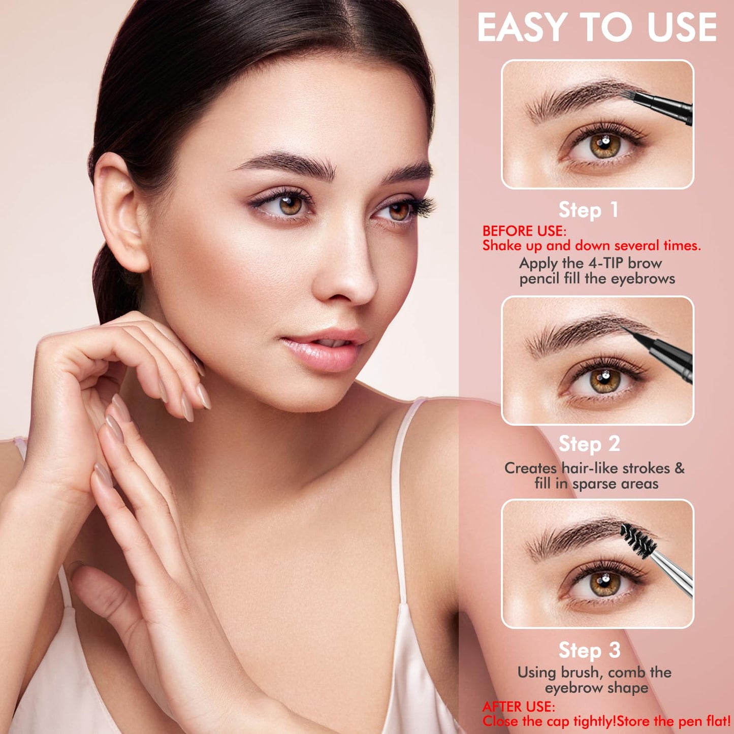 Eyebrow Pen,2-in-1 Waterproof Eyebrow Pencil with 4 Tip Microblading Brow Pen and Ultra-Precise Brow Pencil,with Dual-ended Eyebrow Brush,Eyebrow Makeup for Natural Looking - Brunette