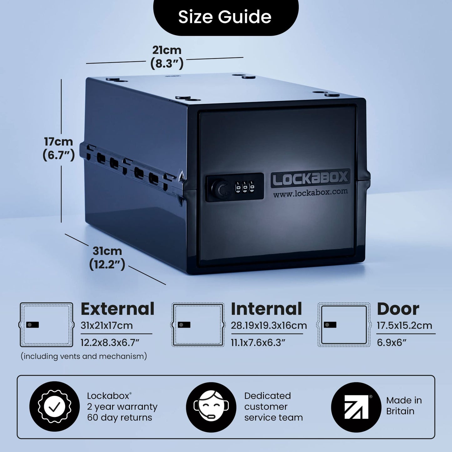 Lockabox One™ | Premium Lock Box | Medium Combination Lock Box For Food, Medicine & Home Safety | External Size 12 x 8 x 6.6 inches (Jet)
