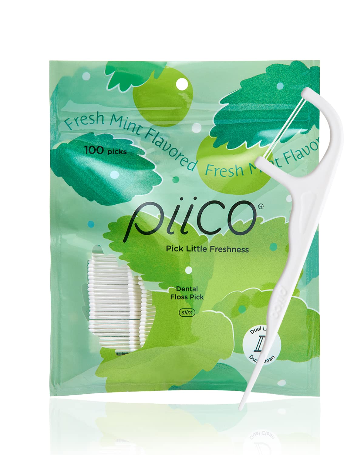 Piico Xylitol Floss Picks, 100 Count - Unbreakable, Shred-Resistant, Resealable, Unique Flavored Dental Flossers for Adults, Portable