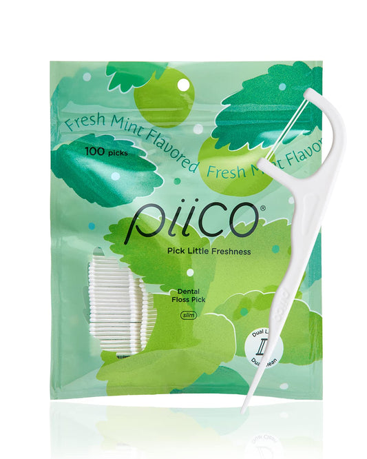 Piico Xylitol Floss Picks, 100 Count - Unbreakable, Shred-Resistant, Resealable, Unique Flavored Dental Flossers for Adults, Portable