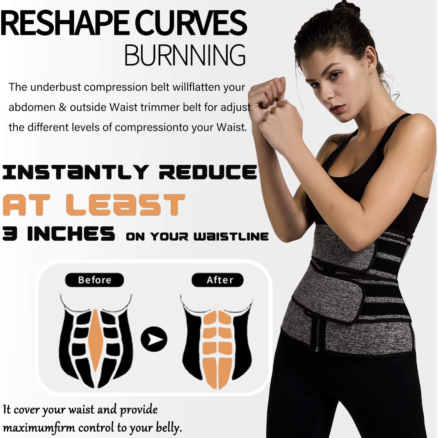 ANGOOL Neopren Waist Trainer For Women,Workout Plus Size Trimmer Belt Sauna Sweat Corset Cincher With Zipper Gray