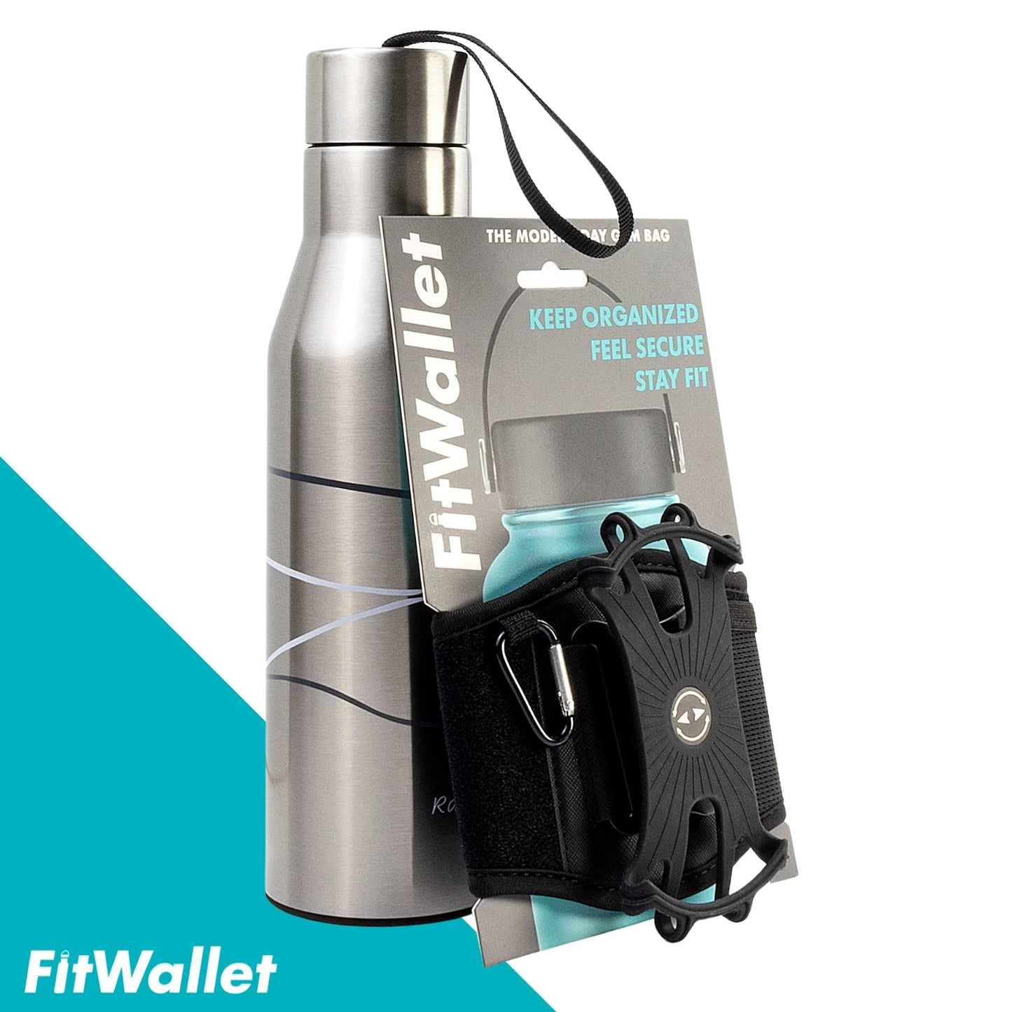 FitWallet™- The Premier Cell Phone Water Bottle Strap, Top Water Bottle Accessories- Water Bottle Sling Bag- The Modern Day Gym Bag (Black)