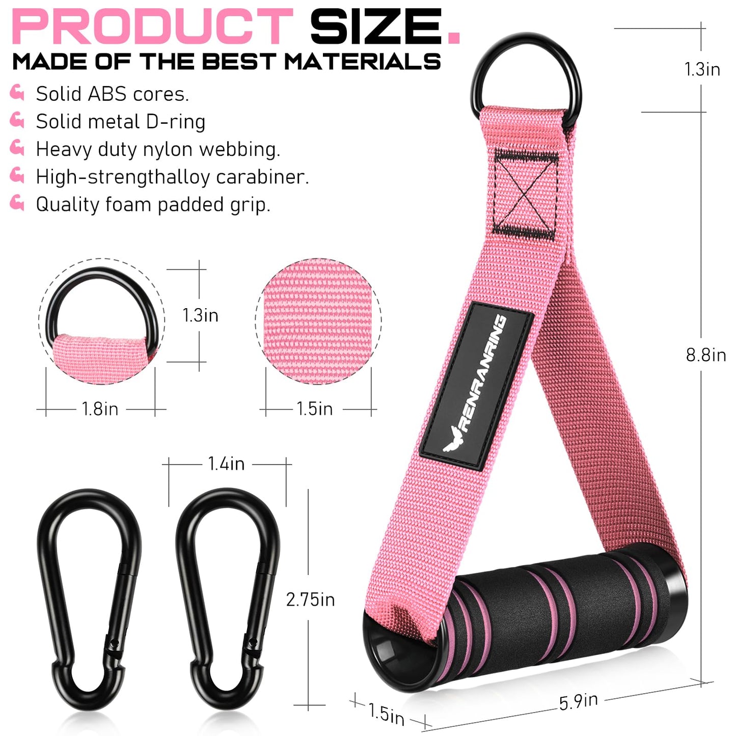 RENRANRING Gym Exercise Handles, Replacement Handle Attachments for Cable Machine Pulleys, Resistance Band and Strength Trainer, Pull Down Workout Accessories, Home Gym Add On Equipment