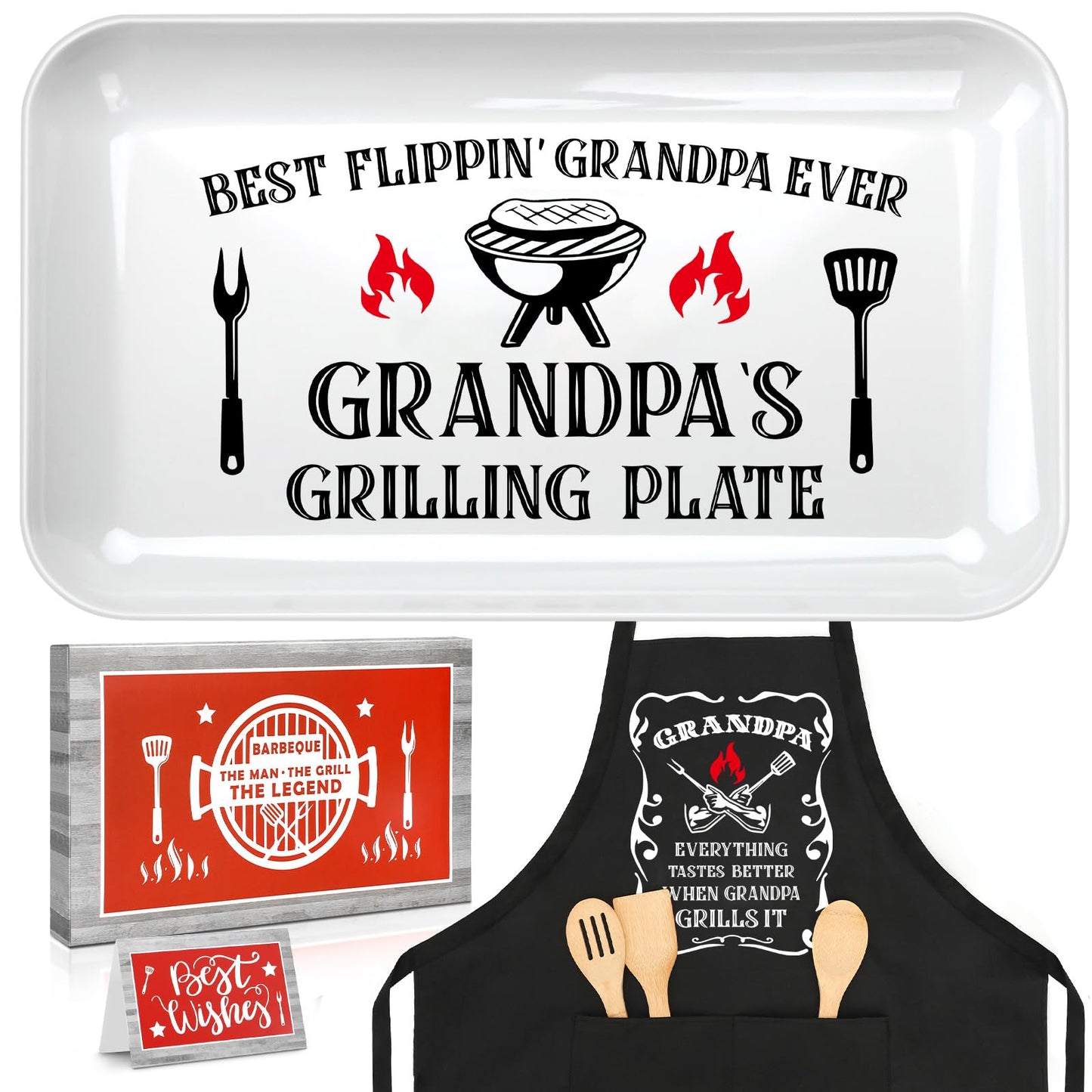 Fathers Day Dad Gifts from Daughter Son, Personalized Grilling Platter & Apron Set Birthday Gifts for Dad Papa Bonus Step Father in Law, Cool Grill BBQ Serving Tray Gift for Daddy Father's Day