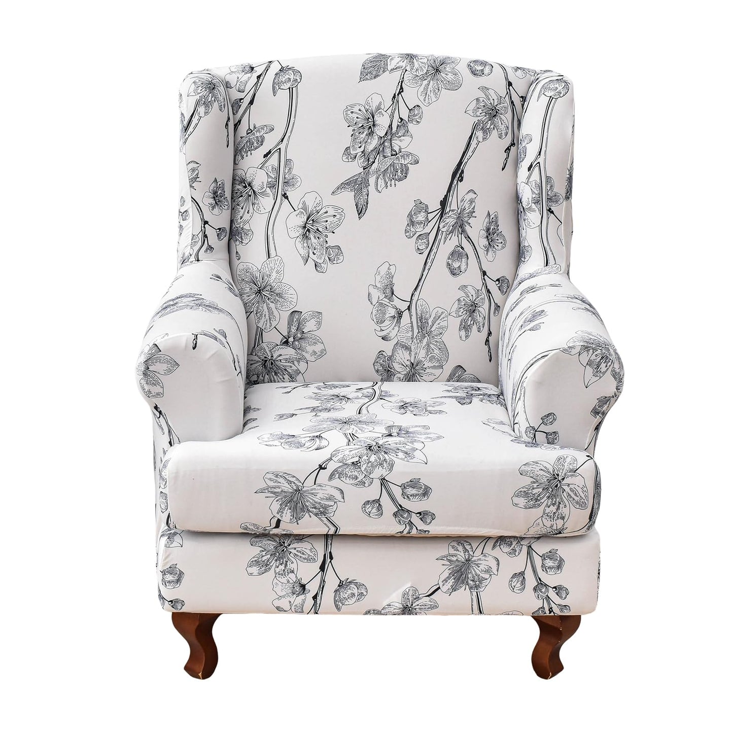 CRFATOP Wingback Chair Covers 2 Pieces Stretch Printed Wing Back Chair Cover Sofa Slipcover Washable Wingback Armchair Slipcovers Furniture Protector with Elastic Bottom for Wingback Chairs,A52