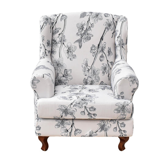 CRFATOP Wingback Chair Covers 2 Pieces Stretch Printed Wing Back Chair Cover Sofa Slipcover Washable Wingback Armchair Slipcovers Furniture Protector with Elastic Bottom for Wingback Chairs,A52