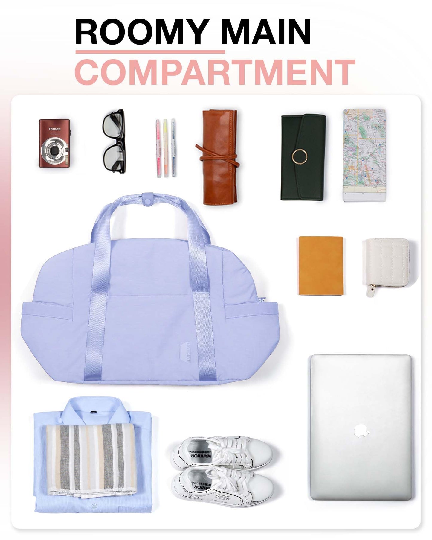 BAGSMART BAGSMART Gym Bag for Women, Carry on Weekender Overnight Bag, Travel Duffel Bags with Trolley Sleeve, Personal Item Travel Bag Tote Bag Workout Dance Bag, Purple-34L