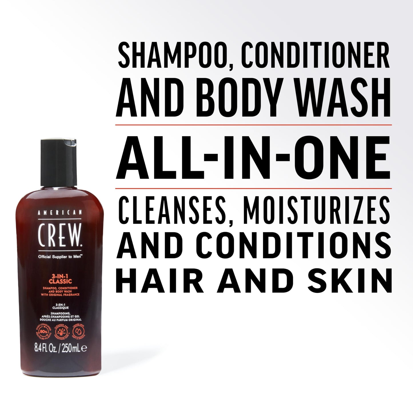American Crew Shampoo, Conditioner & Body Wash for Men, 3-in-1, 8.4 Fl Oz