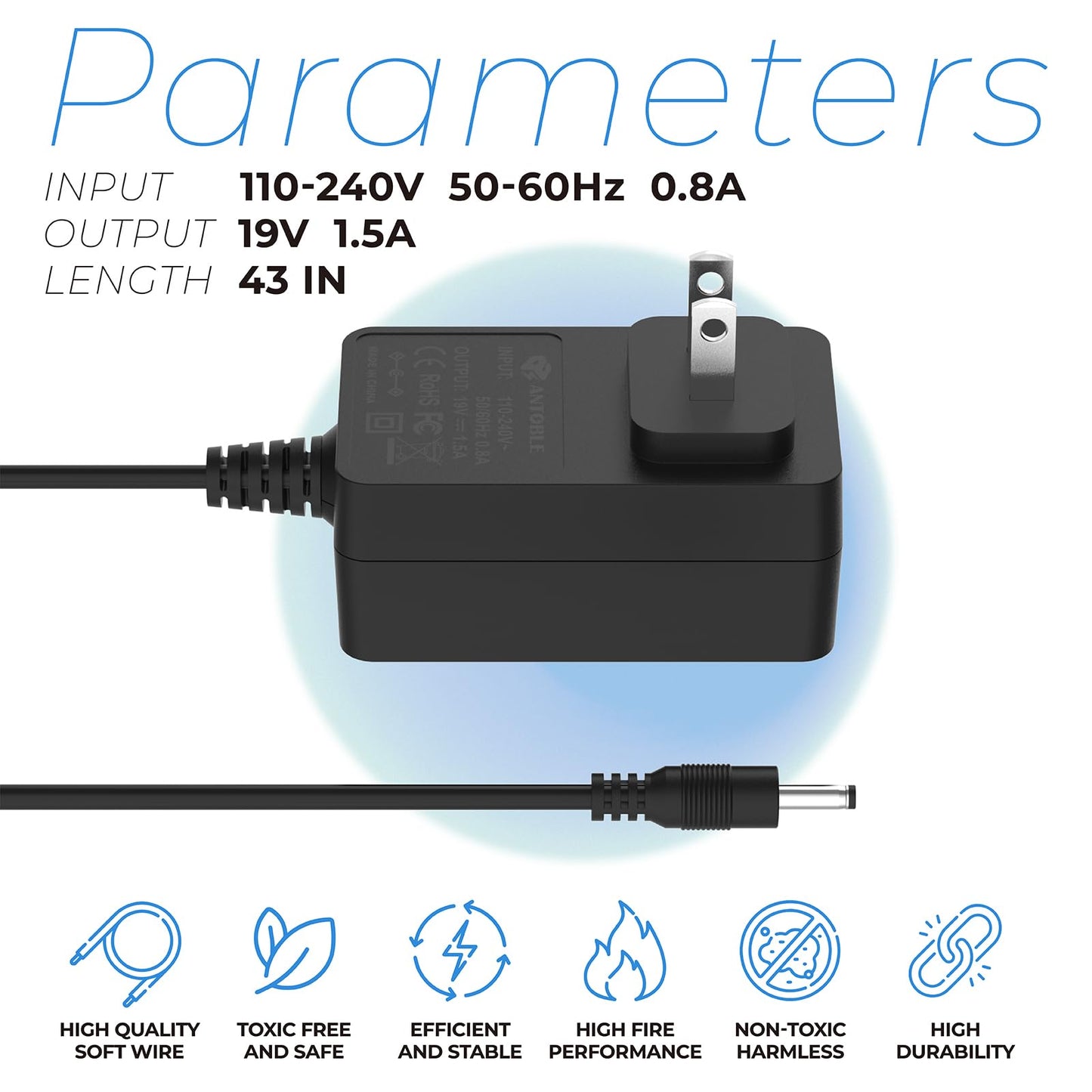 ANTOBLE 19V Power Station Charging Power Adapter for MARBERO M82 Portable Power Station Solar Generator M82MAX M822 M822MAX M87 M88 M168 Wall Power Supply Adapter Charger