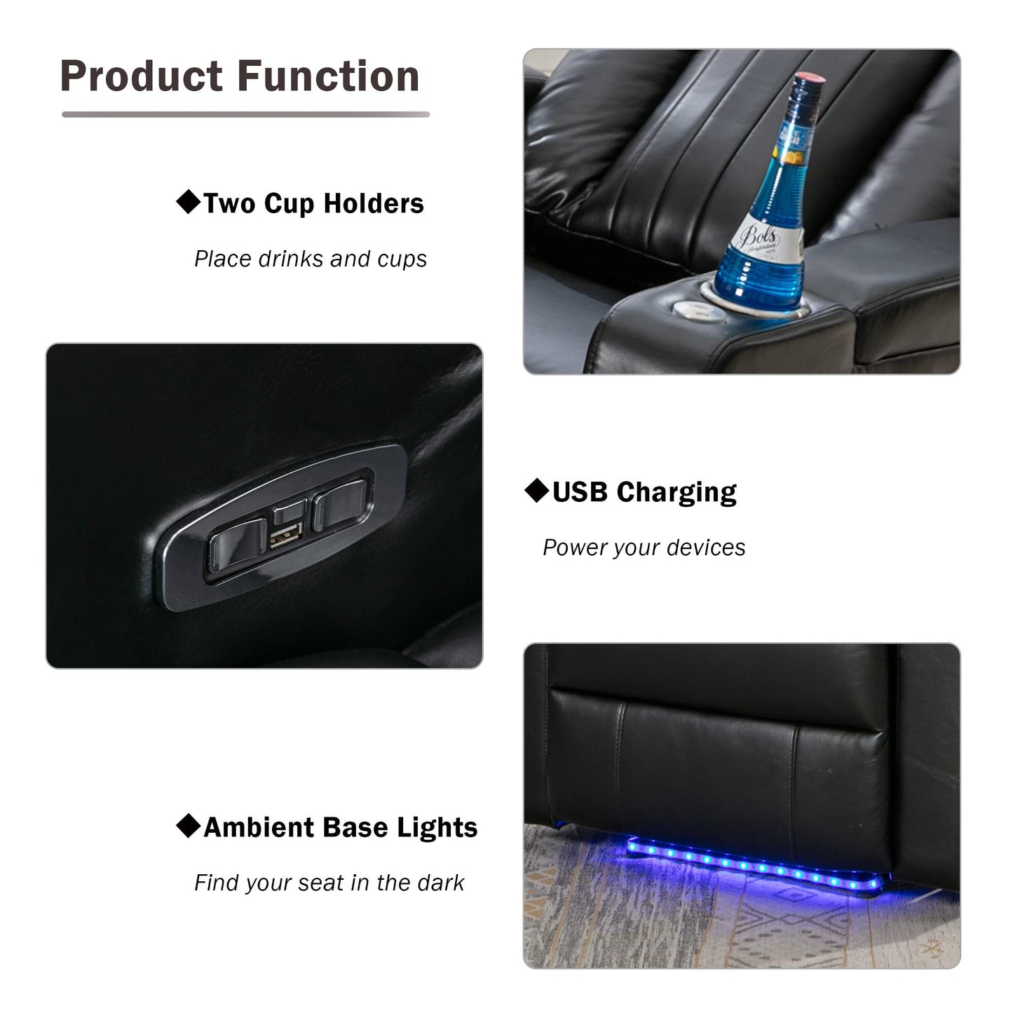 Merax Electric Recliner Chair with USB Charge Port, Hidden Arm Storage, Home Theater Seating with 2 Convenient Cup Holders Design, 360° Swivel Tray Table, Cell Phone Stand (Brown2) (Black2)