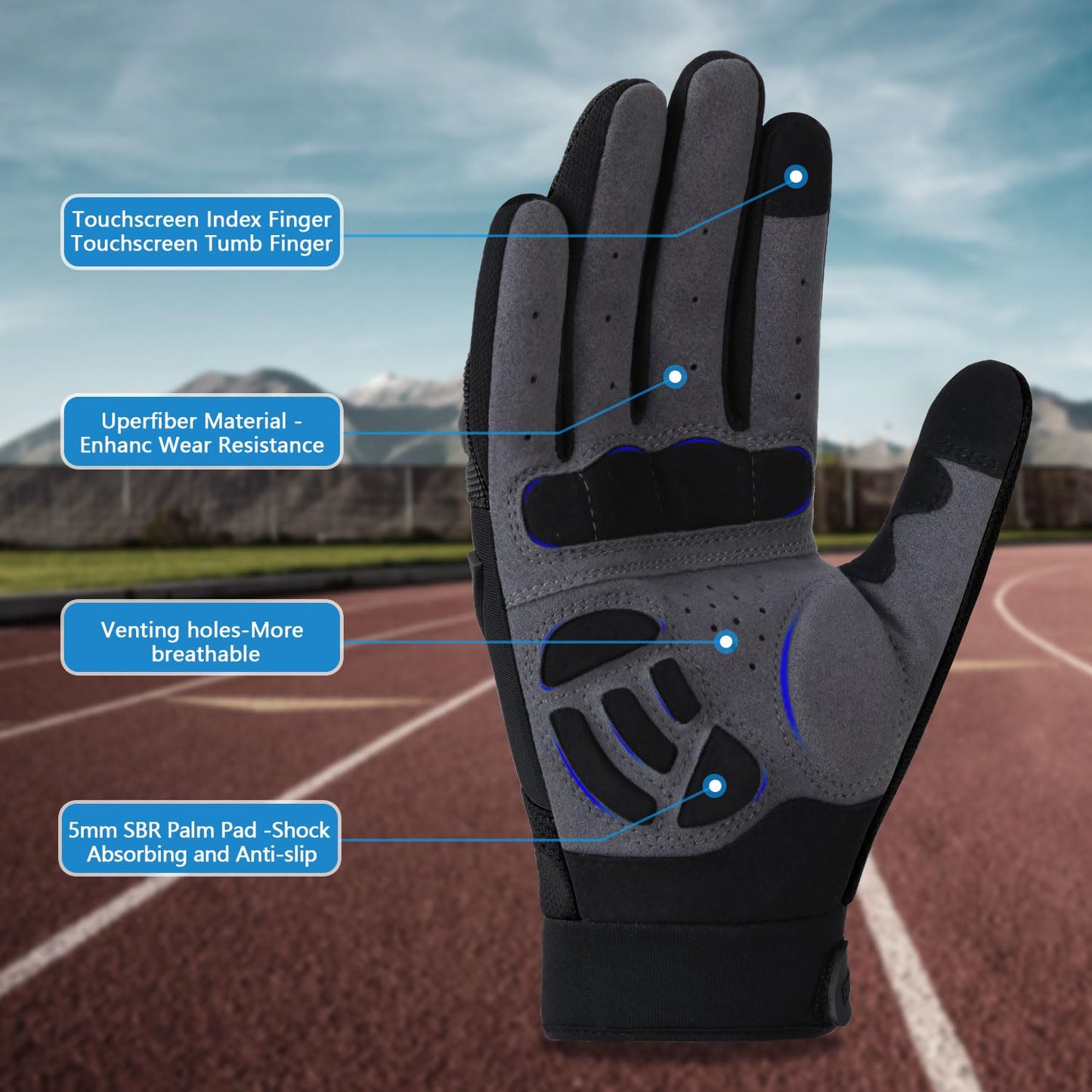 FIORETTO Mens Mountain Bike Gloves with 5MM Padded Knuckle Guard Touchscreen Cycling Gloves for MTB Racing Dirtbike Motocross Motorcycle Black Medium