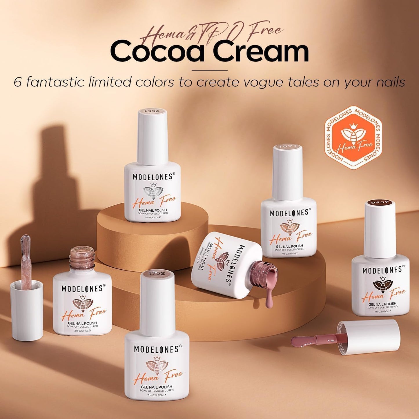 modelones Gel Nail Polish Set, 6 Colors Nude Hema Free Gel Polish Skin Tone Neutral Brown Pink Glitter Shimmer Nude Nail Polish Starter Kit Soak Off All Season Manicure DIY Salon Gift
