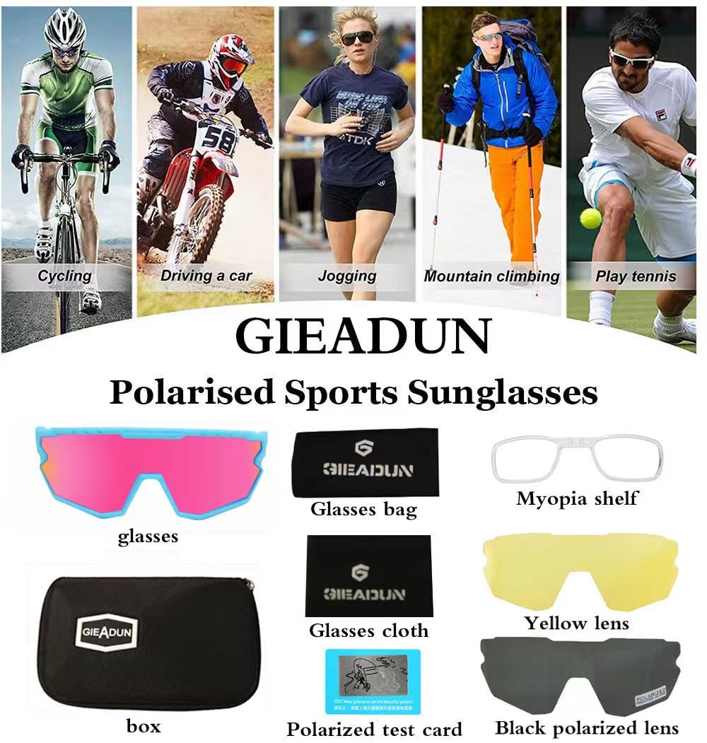 GIEADUN Sports Sunglasses Polarized Cycling Glasses Adults and Youth softball Glasses Baseball,Fishing, Ski,Golf(blue pink)