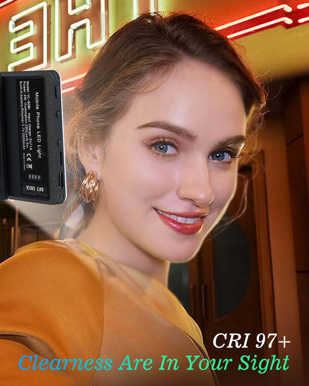 60 LED Portable Selfie Light Video Conference Lighting with Clip & Camera Tripod Adapter Rechargeable 2200mAh CRI 97+, 3 Light Modes for Phone iPhone Webcam Laptop Photo Makeup (Dark Greay)