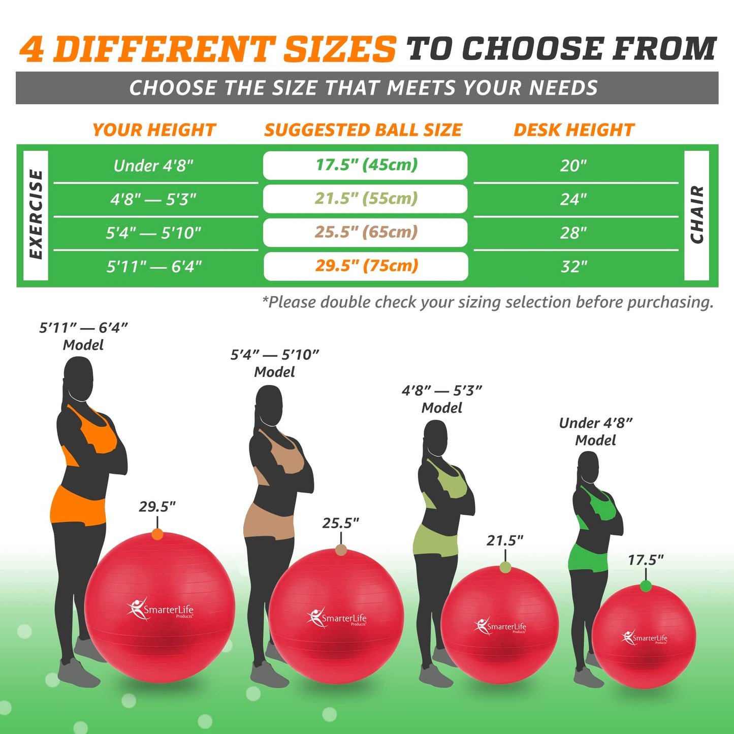 SmarterLife Workout Exercise Ball for Fitness, Yoga, Balance, Stability, or Birthing, Great as Yoga Ball Chair for Office or Exercise Gym Equipment for Home, Non-Slip Design (45 cm, Red)