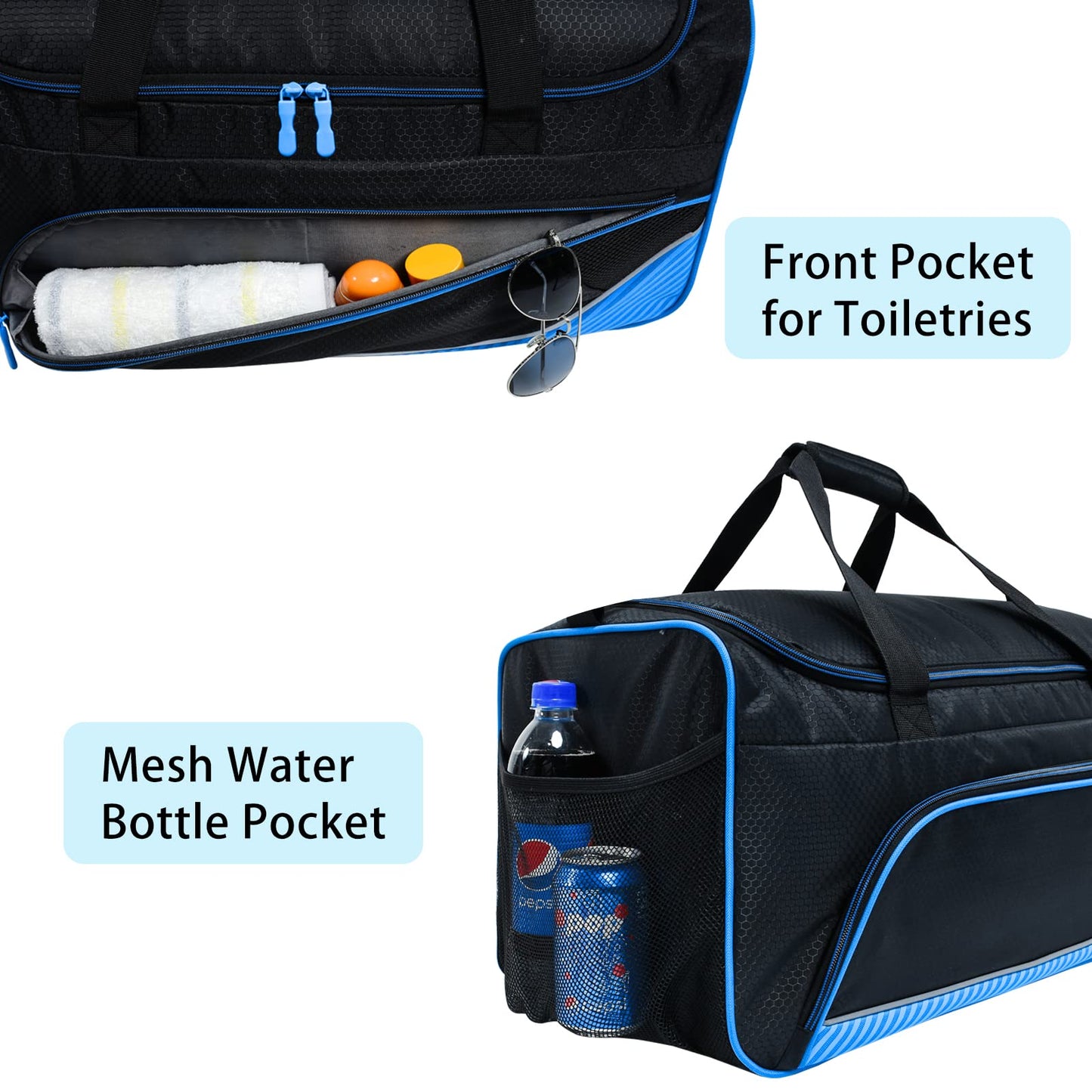 Uarition Mens Gym Bag 21 inch Large Overnight Weekender Duffle Bag for Travel Sport-Blue/Black