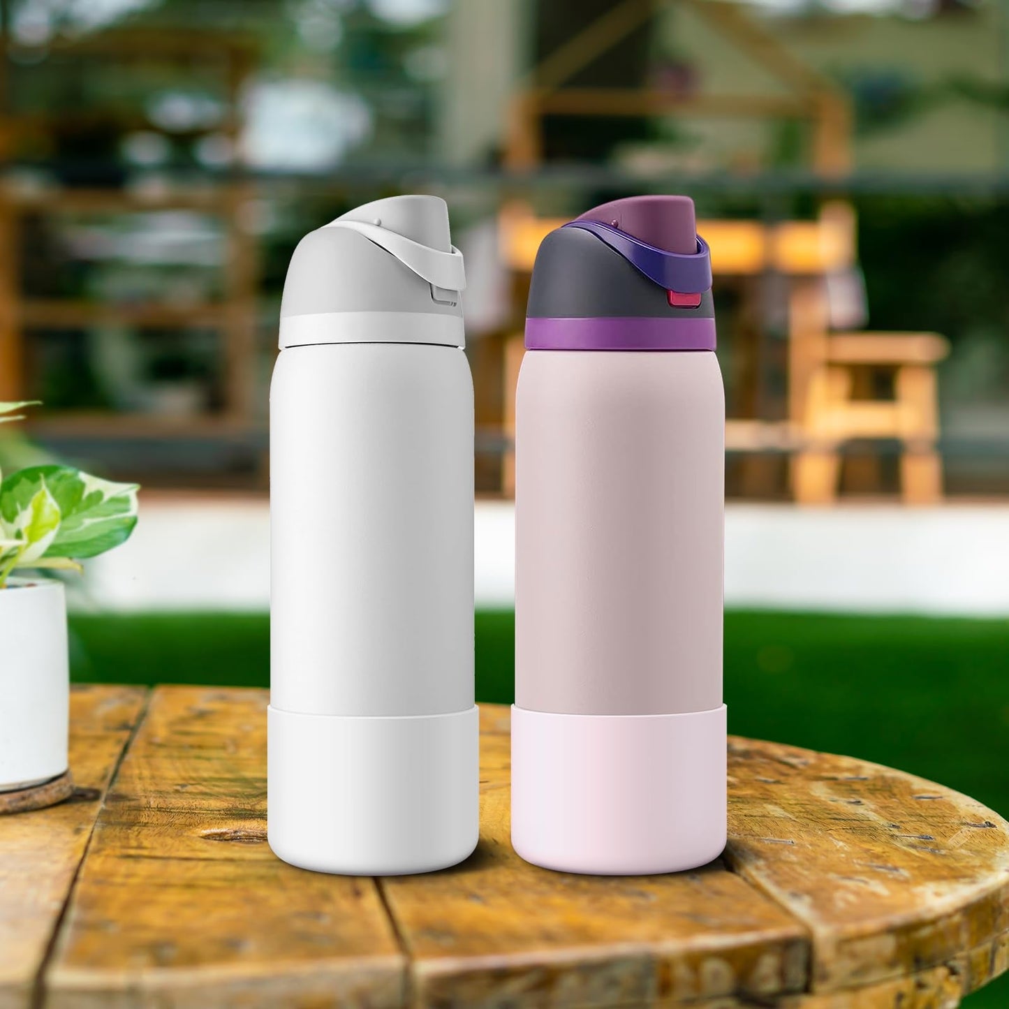 Alwenid 2PCS Silicone Water Bottle Boot for Owala 40 Oz, Anti-Slip Protective Sleeve Bottom Bumper Protector for FreeSip, Twist, and Flip Stainless Steel Water Bottles (White+Pink)