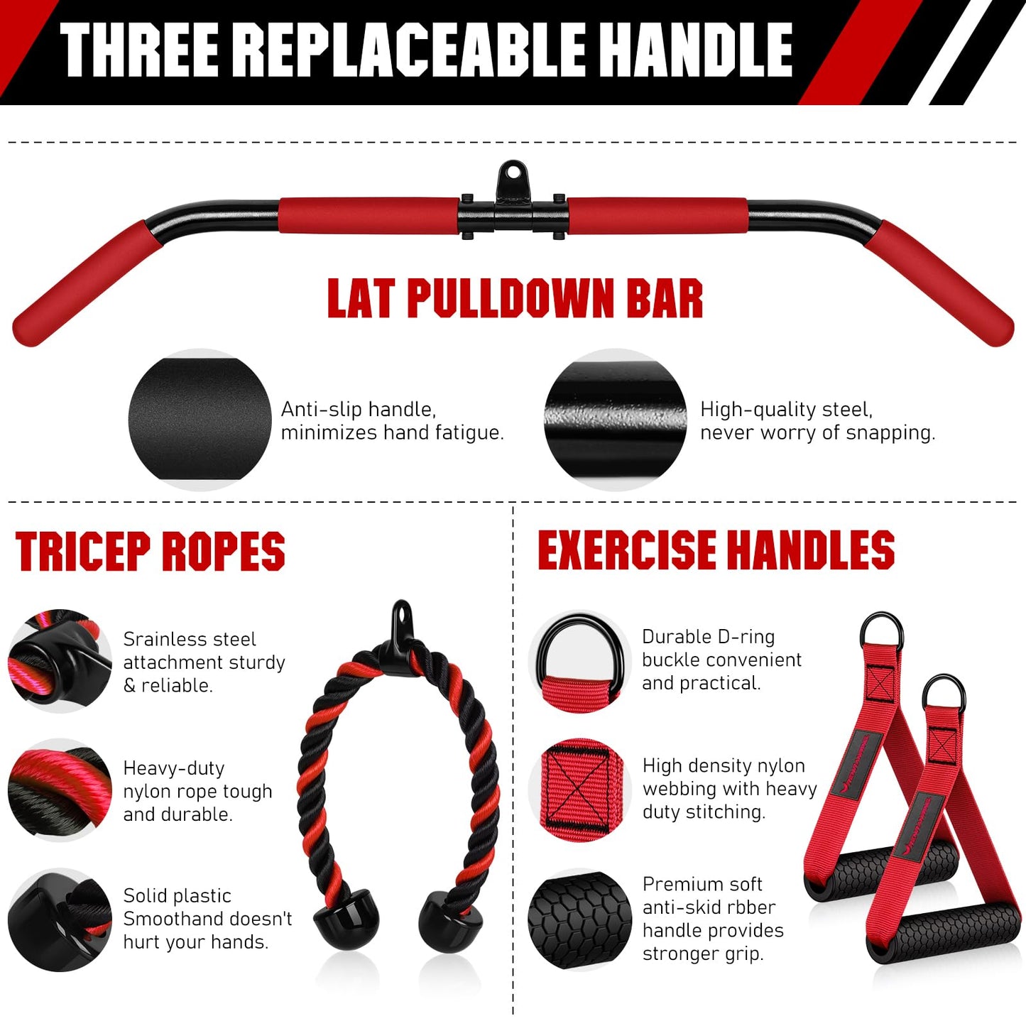 RENRANRING Weight Cable Pulley System Gym, Upgraded Cable Pulley Attachments for Gym LAT Pull Down, Biceps Curl, Tricep, Arm Workouts - Weight Pulley System Home Gym Add On Equipment