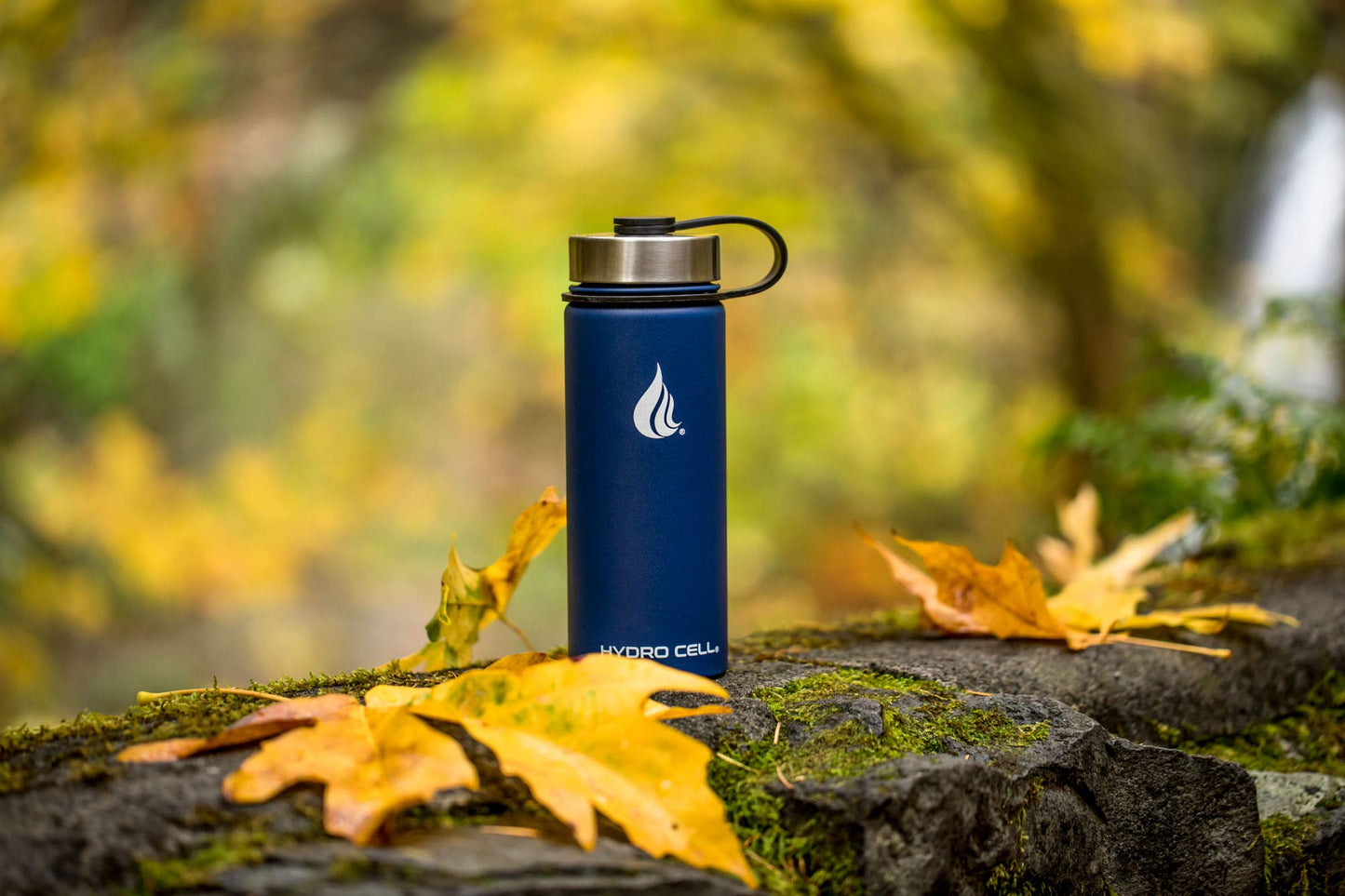 HYDRO CELL Stainless Steel Insulated Water Bottle with Straw - For Cold & Hot Drinks - Metal Vacuum Flask with Screw Cap and Modern Leakproof Sport Thermos for Kids & Adults (Navy 18oz)