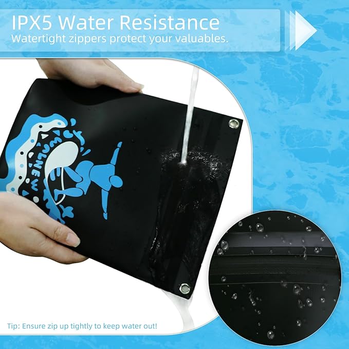 WALNEW Waterproof Dry Bag with Watertight Zipper, Lightweight Waterproof Pouch for Women Men, IPX5 Crossbody Dry Sack Keeps Gear Dry for Kayaking, Beach, Boating, Camping, Fishing, Hiking (BLACK)