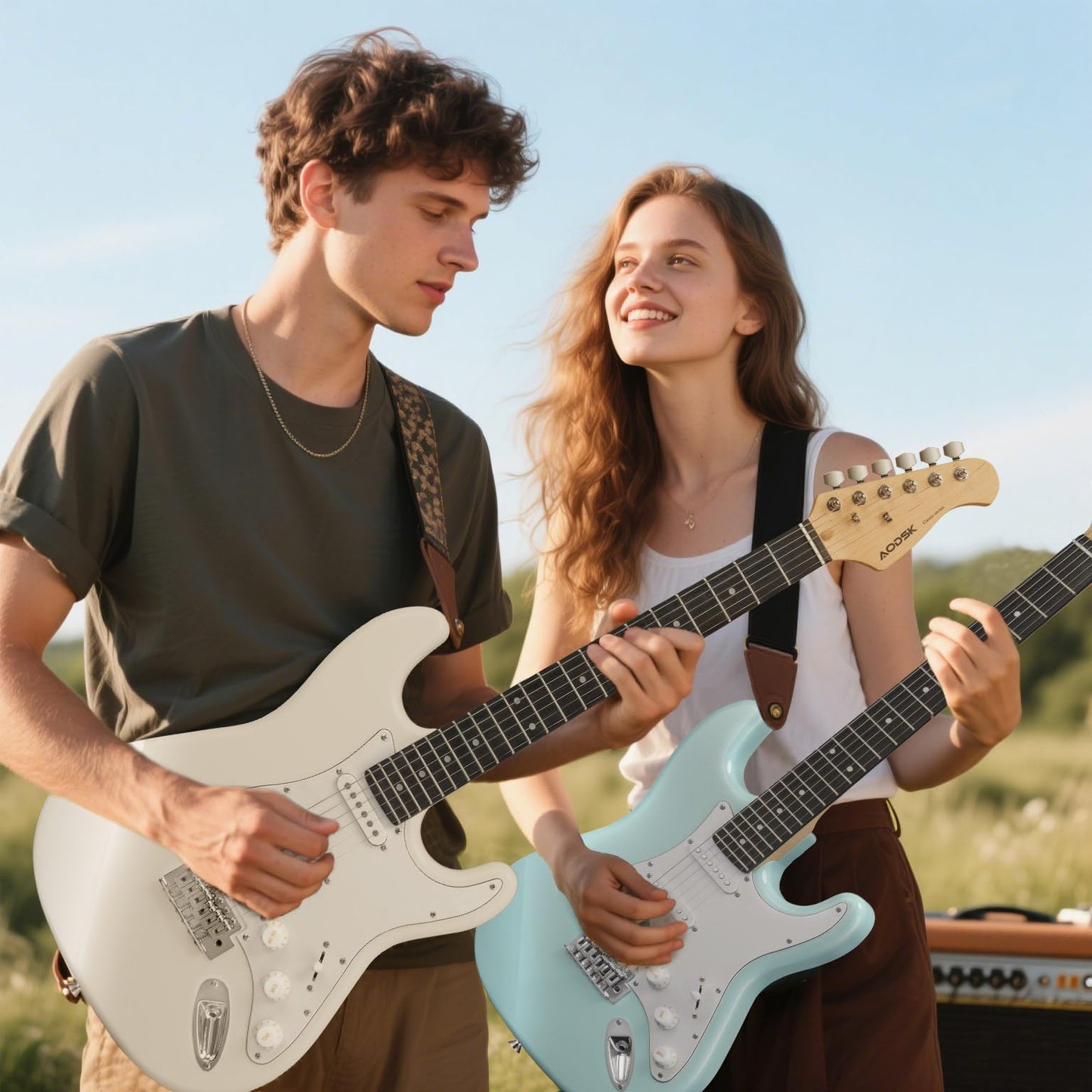 AODSK Electric Guitar with Amp Beginner Kit 39 Inch Solid Body Full Size,All Accessories,Digital Tuner,Six Strings,Four Picks,Tremolo Bar,Strap,Gig Bag,Starter kit