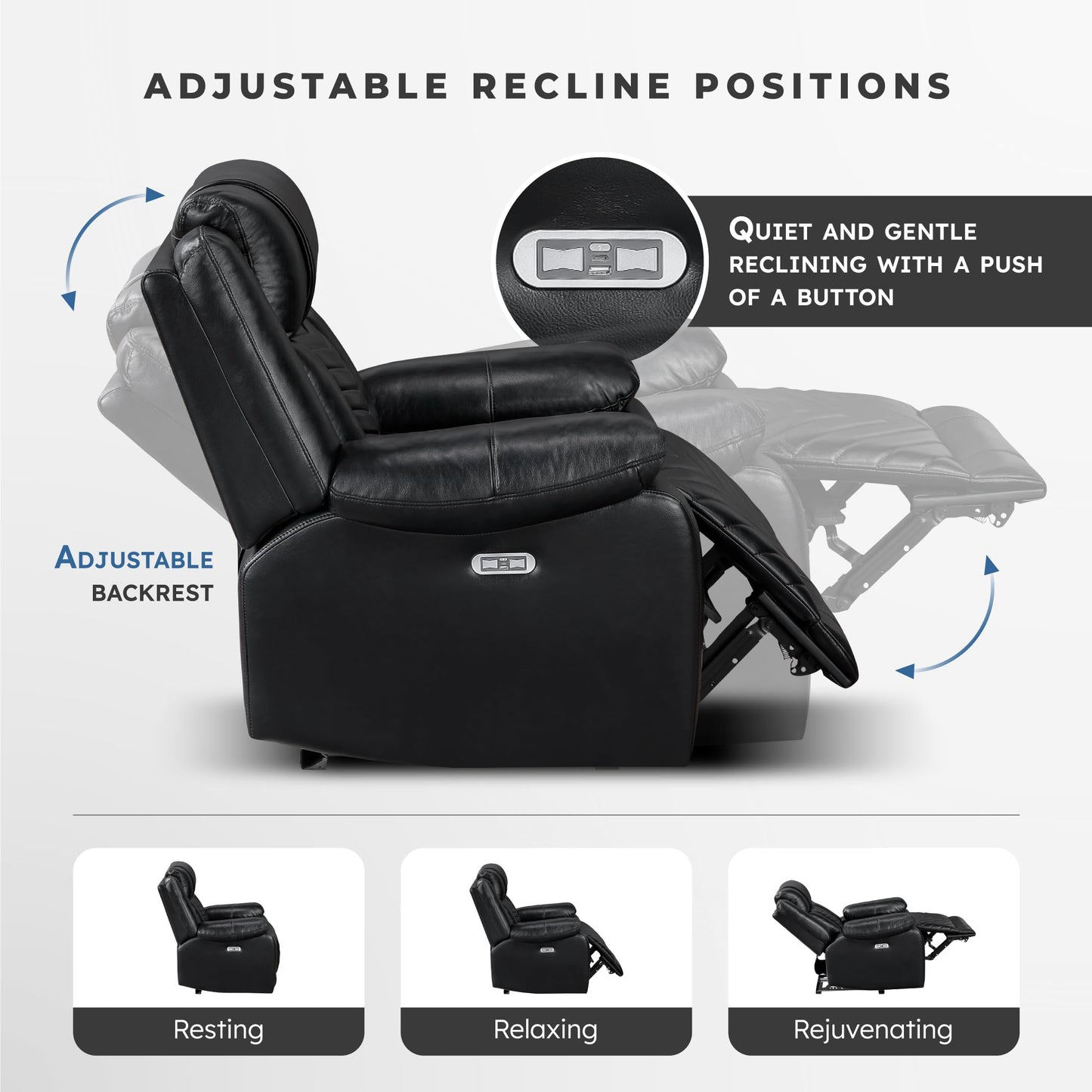 Lexicon Power Recliner Chair, Faux Leather Upholstered Home Theater Seating with LED Lighting, USB Charging Ports, Single Wall Hugger Reclining Chair for Living Room/Bedroom Easy Assembly, Black