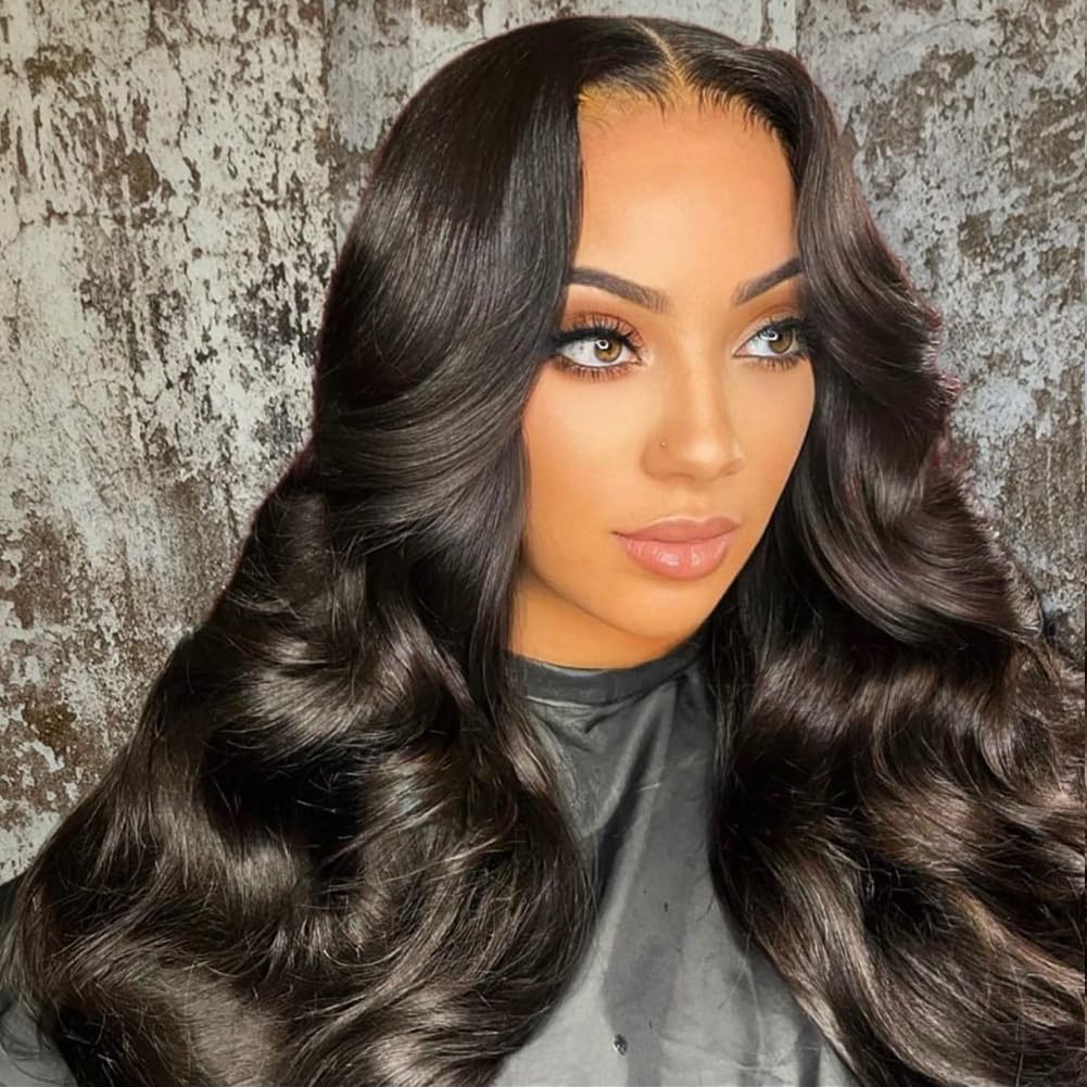 BEEOS HD Lace Frontal Wig 13x4 Full Frontal Body Wave Human Hair Wigs 180% Density Pre Plucked Hairline Bleached All Knots 0.10mm Ultra-thin Invisible HD Lace Wig 28 Inch