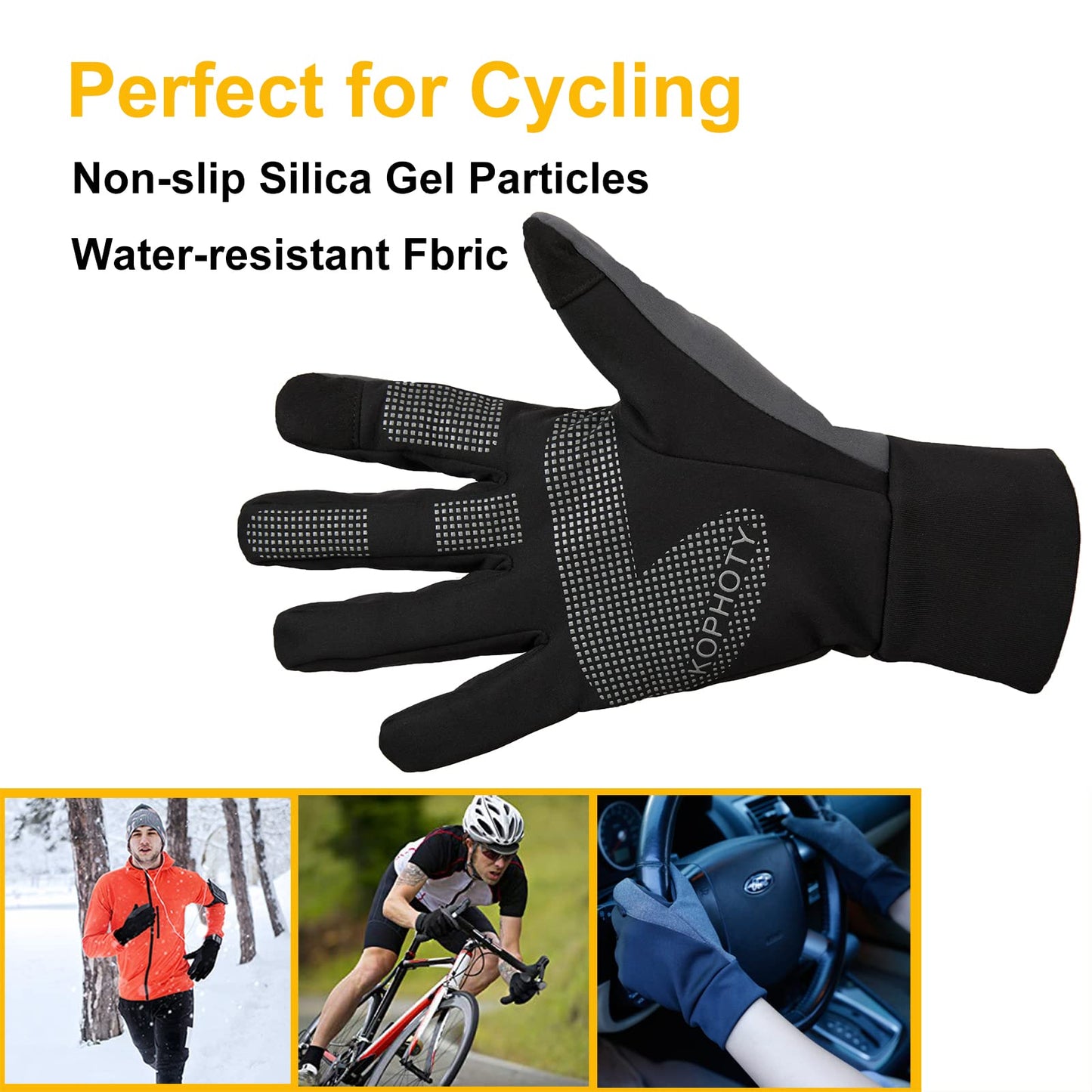 KOPHOTY Bike Touchscreen Winter Warm Glove - Windproof Anti Slip Water Resistant for Running Cycling Driving Phone Texting Outdoor Hiking Hand Warmer in Cold Weather for Men and Women (Small)