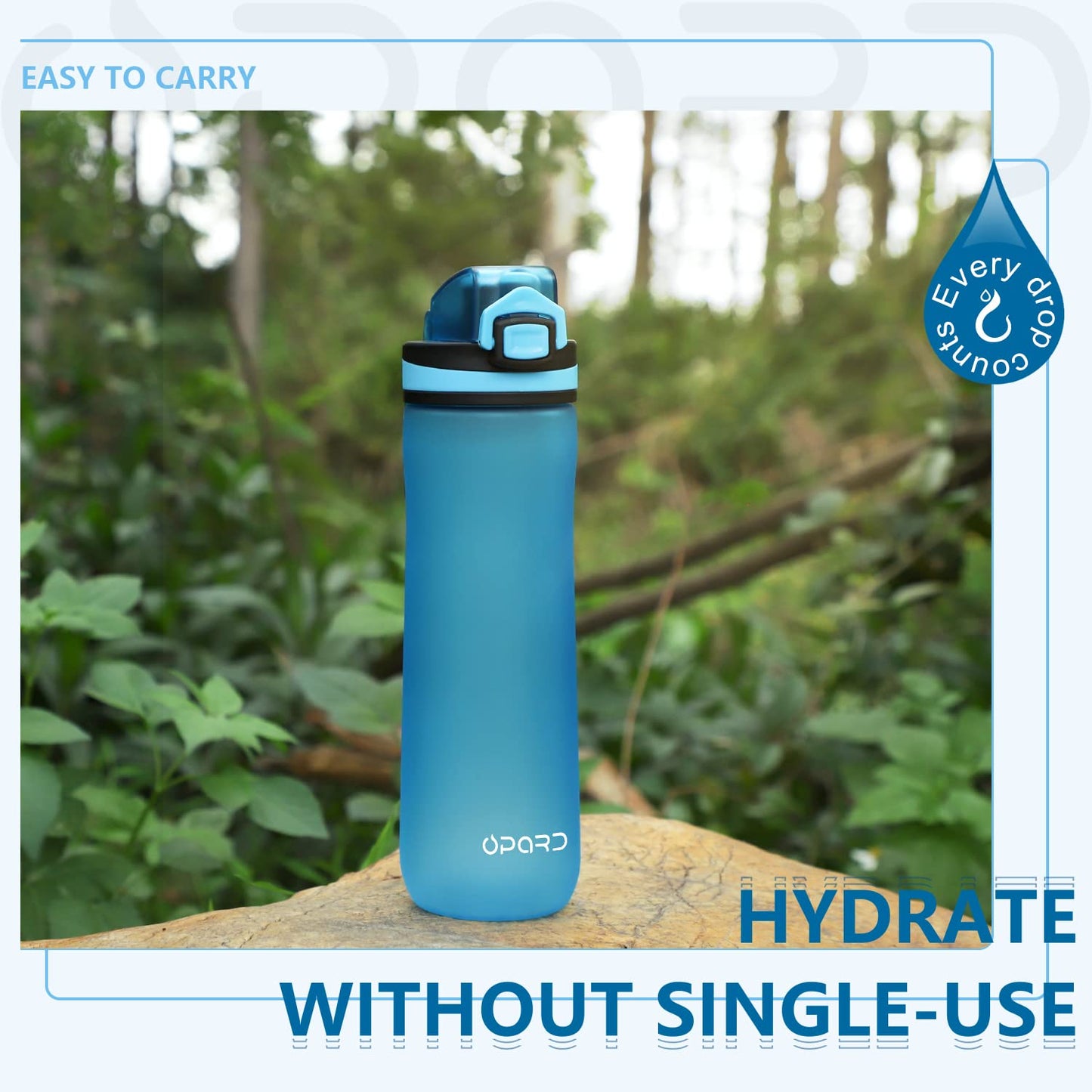 Opard Peak Water Bottle 20 Oz BPA Free Tritan Plastic Leak Proof Flip Top for School Kids Sports Gym Yoga Camping (Aqua)