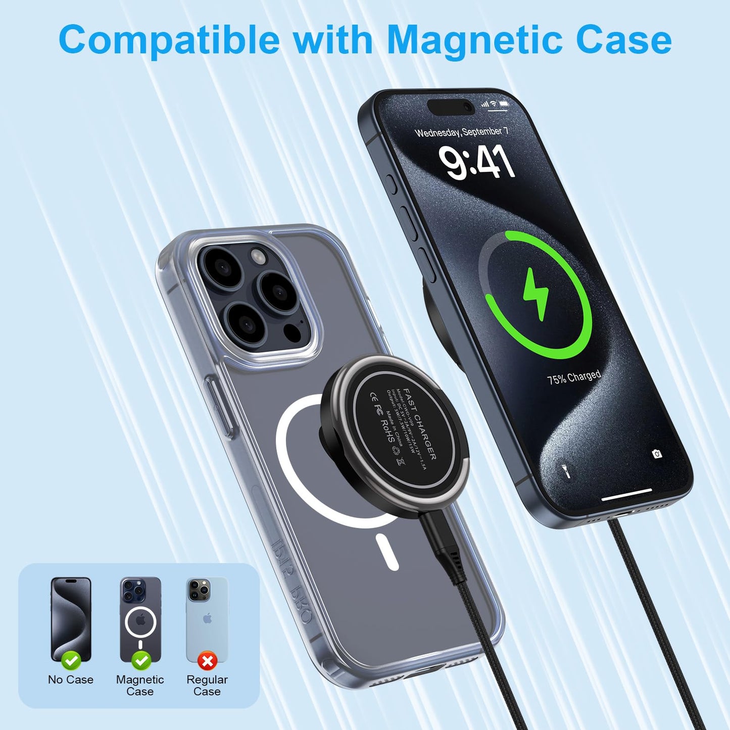 Samsung Wireless Charger Fast Charging Pad 15W Wireless Magnetic Magsafe Charger for Samsung Galaxy S25 Ultra S25 Plus S24 Ultra S23 FE S22 S21 S20 Z Flip6/Fold6,iPhone 16 Plus 15 Pro Max,Pixel 9Pro 8