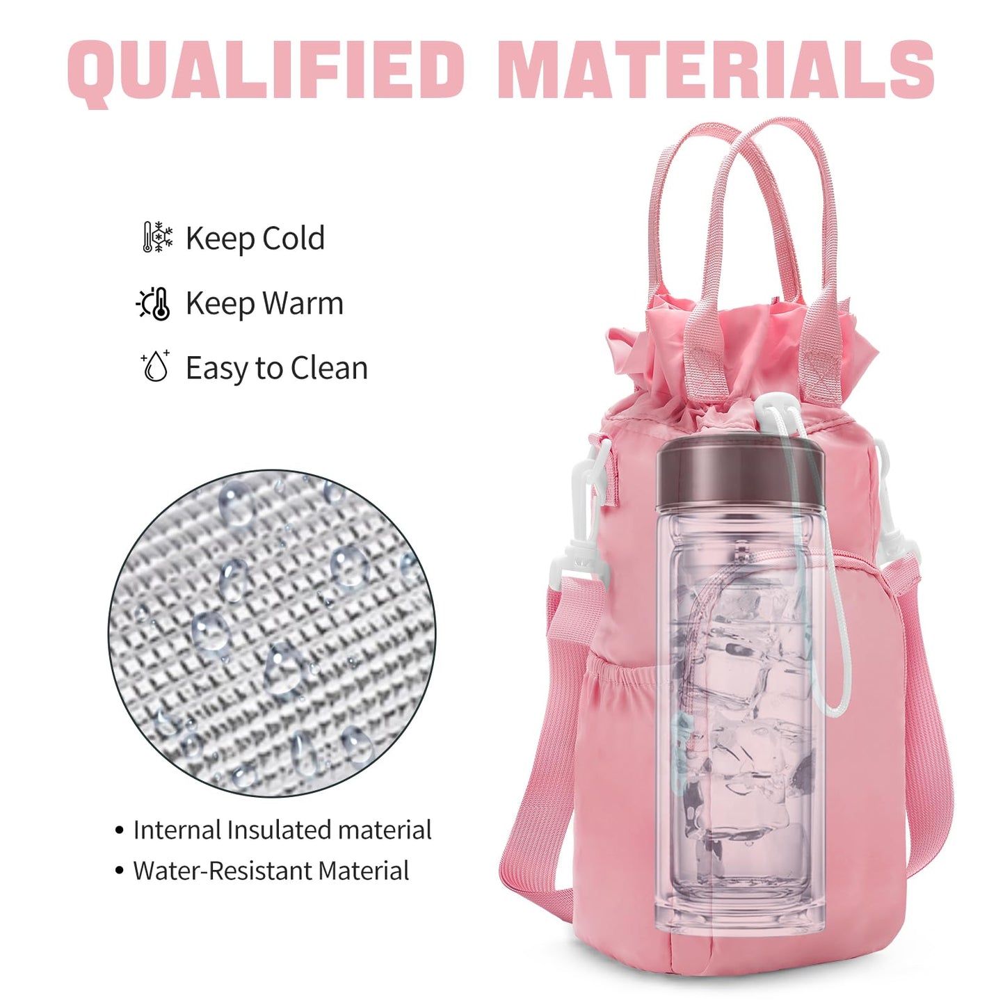 ECEEN Water Bottle Holder with Strap, Water Bottle Carrier Bag for Stanley 32oz/40 oz with Handle, Insulated Water Bottle Sling Bag for Walking with Phone Pouch, Water Bottle Purse Accessories (Pink)