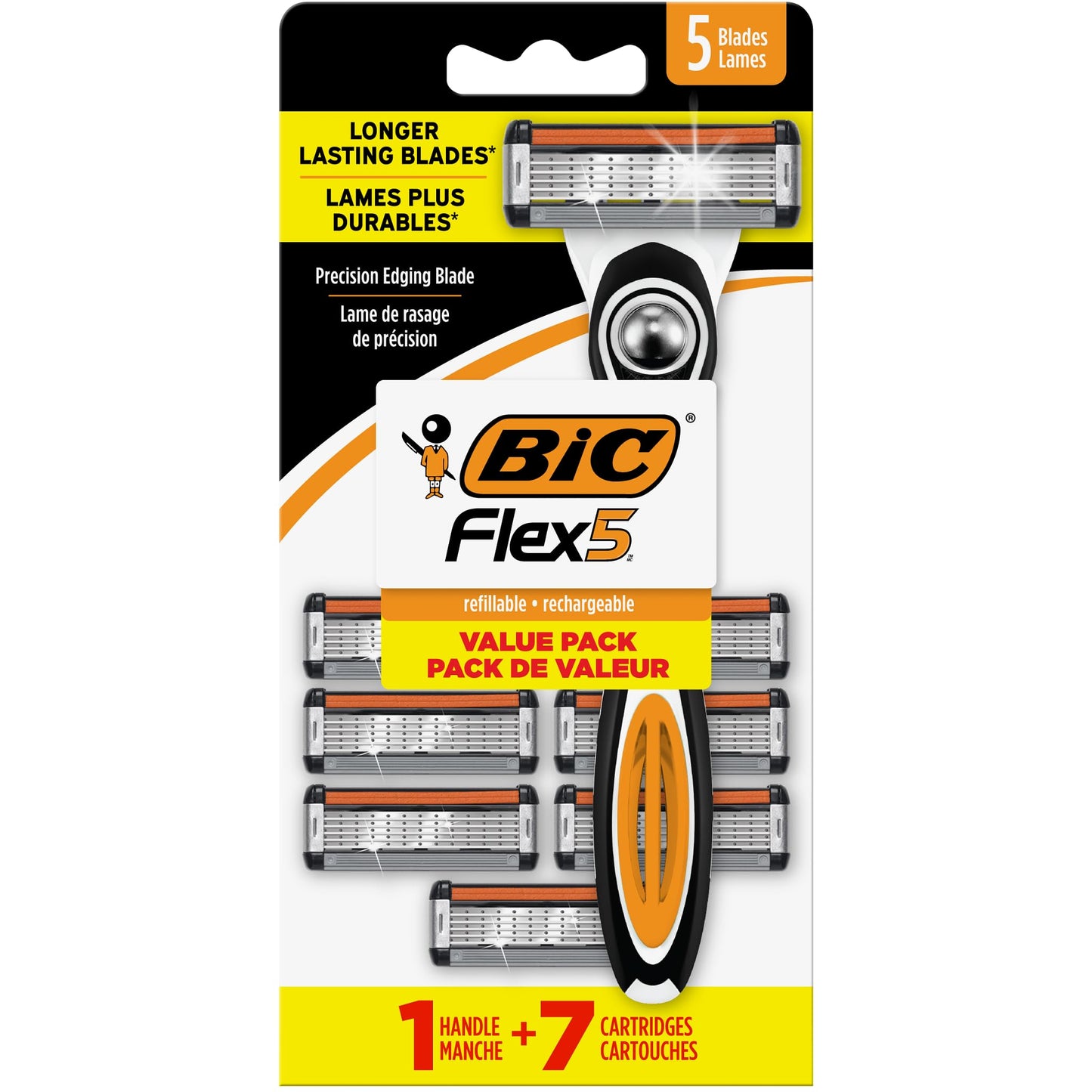 BIC Flex 5 Refillable Razors for Men, Long-Lasting 5 Blade Razors for a Smooth and Comfortable Shave, 1 Handle and 12 Cartridges, 13 Piece Shaving Kit