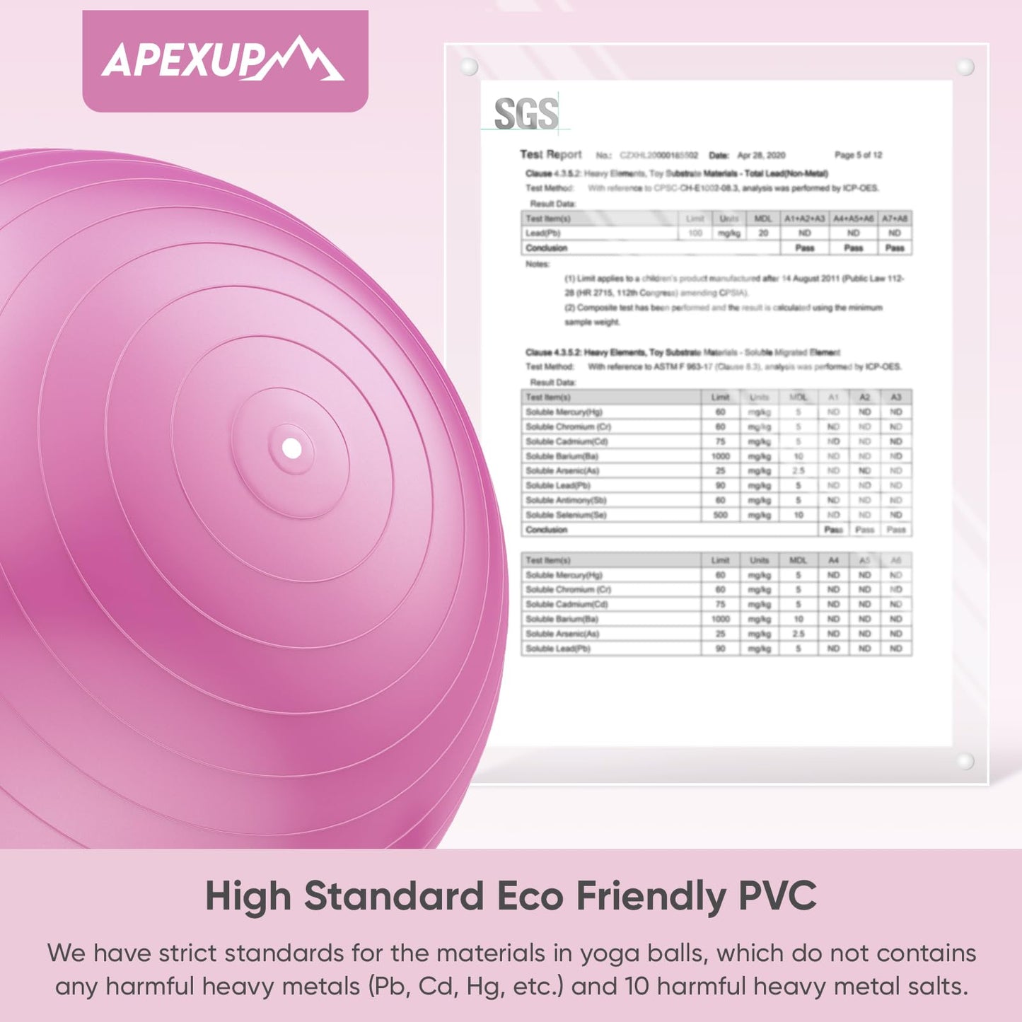 APEXUP Yoga Ball Exercise Ball, Anti Slip Stability Ball Chair, Heavy Duty Large Gym Ball for Fitness, Balance, Core Workout and Physical Therapy (S (15"~18") 45cm, Fuschia)