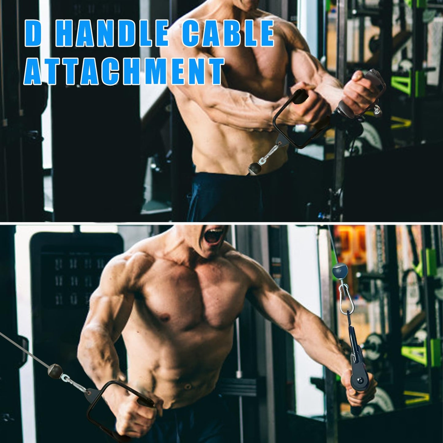 Ergonomic Tricep Rope Pull Down Attachment, Upgraded Long Triceps Rope Cable Attachments for Gym, LAT Pull Down Bar for Cable Machine, Tricep LAT Pulldown Workout Cable Attachments (D Handle)