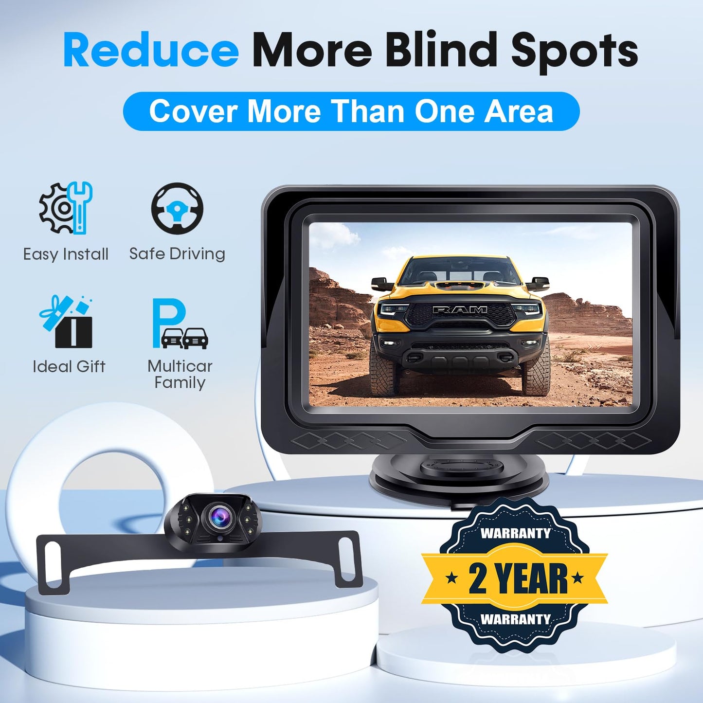 Backup Camera Easy Setup Plug-Play: HD 1080P No-Delay Waterproof - Clear Night Vision Rear View Camera with Monitor for Car Truck SUV - LK3