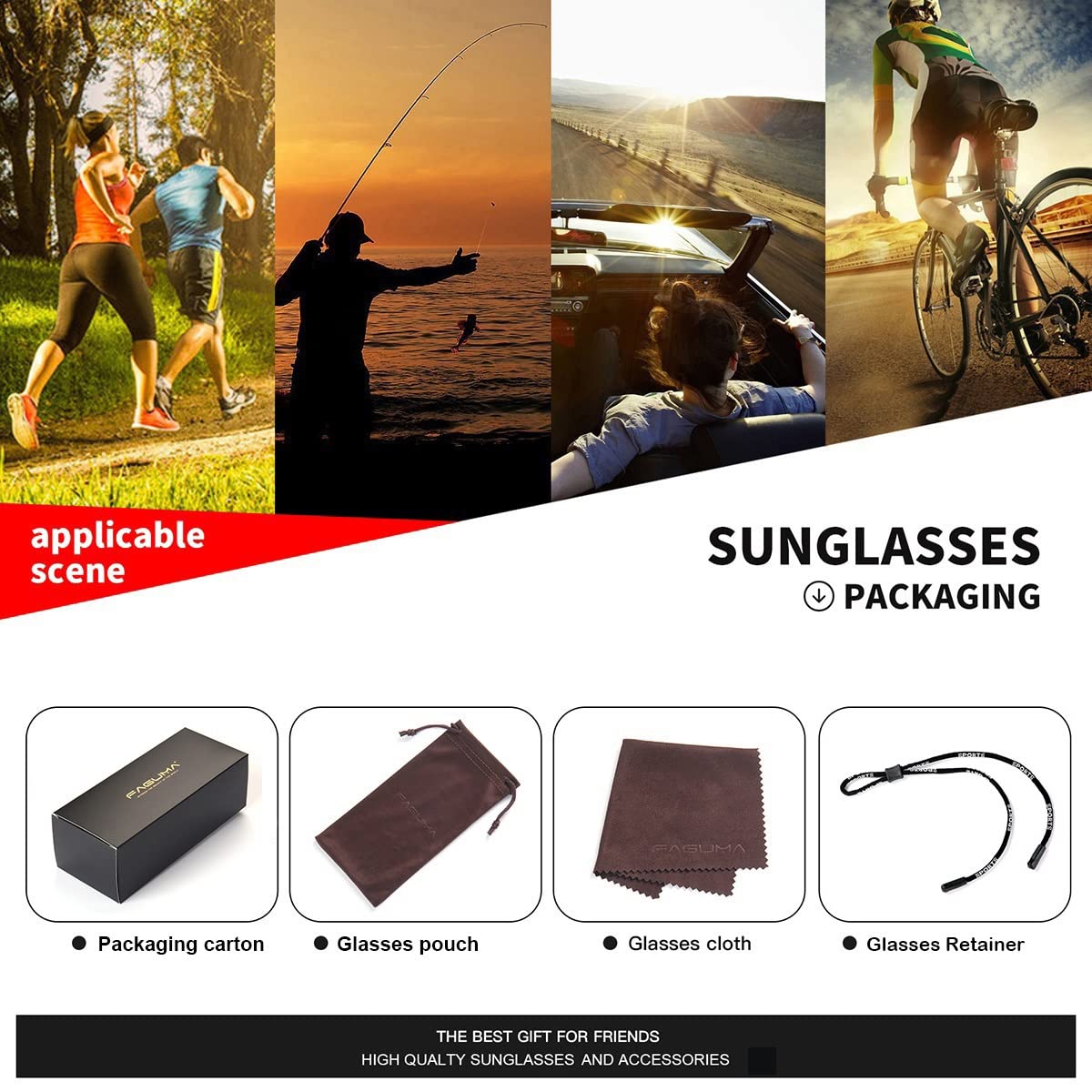 FAGUMA Sports Polarized Sunglasses For Men Cycling Driving Fishing 100% UV Protection