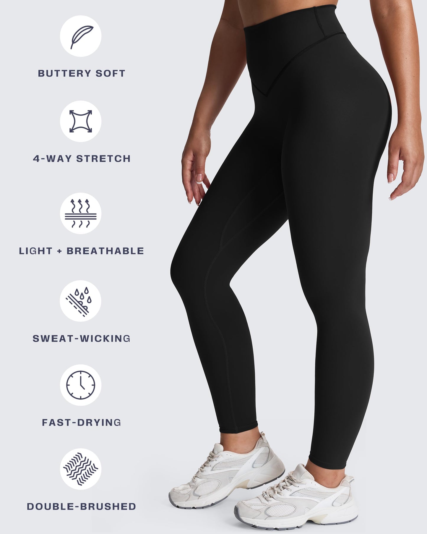 Aoxjox High Waisted Workout Breeze Leggings for Women Tummy Control Buttery Soft Yoga Pants 26" (Black, X-Small)