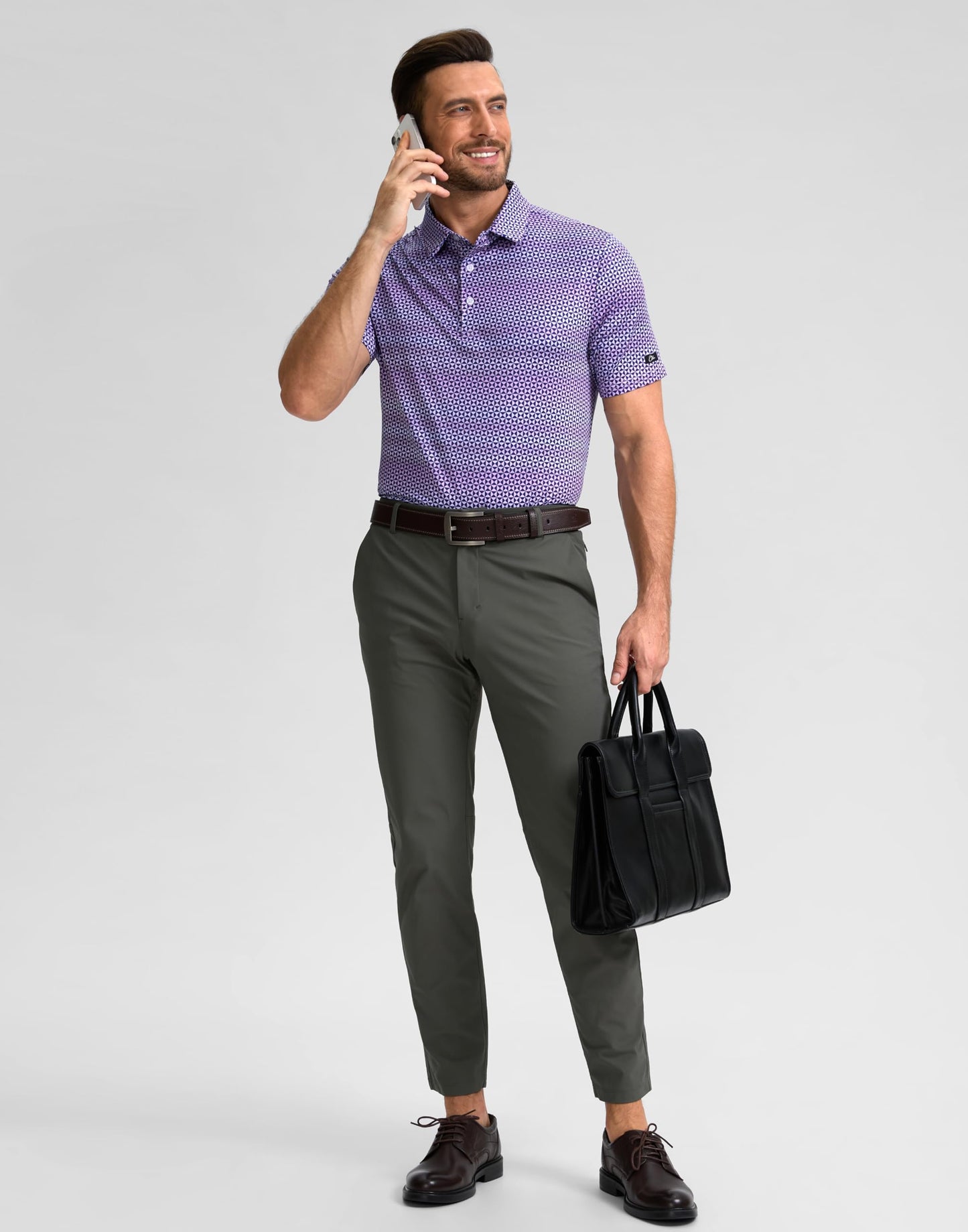 Obla Mens Golf Polo Shirts Short Sleeve Dry Fit Performance Moisture Wicking Casual Print Collared Golf Shirts for Men(Purple Square_S)
