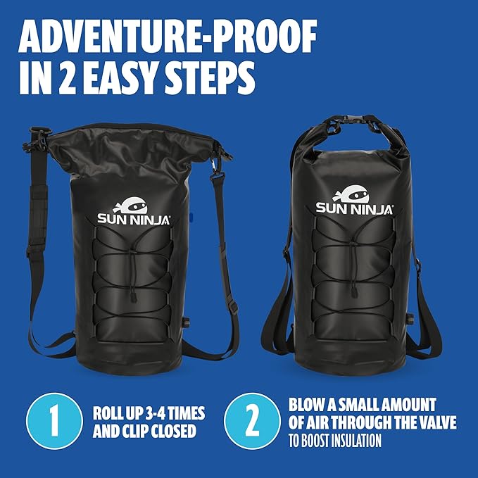 Sun Ninja Floating Dry Bag Cooler – Roll Top Leak Proof Closure, Collapsible, Waterproof Outdoor Cooler with Padded Shoulder Strap - Perfect for Kayaking, Fishing, Beach, Hiking -20L