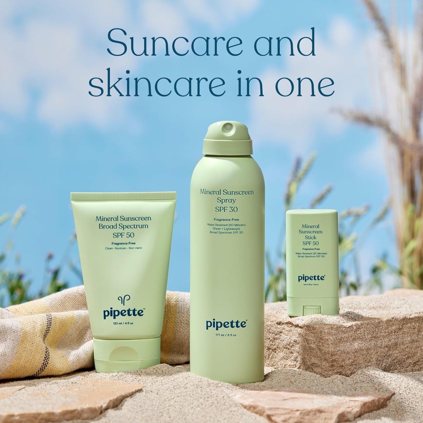 Pipette Mineral Sunscreen - SPF 50 Broad Spectrum Baby Sunblock with Non-Nano Zinc, UVB/UVA Non-Toxic Sun Protection for Kids & Sensitive Skin, 4 fl oz