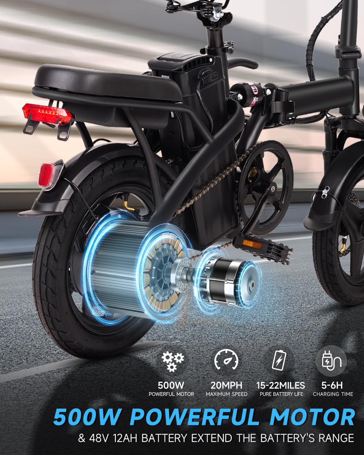APYEAR Electric Bike for Adults, Ebike, Electric Bicycle with 576WH Removable Battery,14"/20" Folding Ebike, 20MPH,20+ Miles(MAX),500W High Motor,Multi-Shock Absorption,UL 2849,Commuting Mini E Bikes