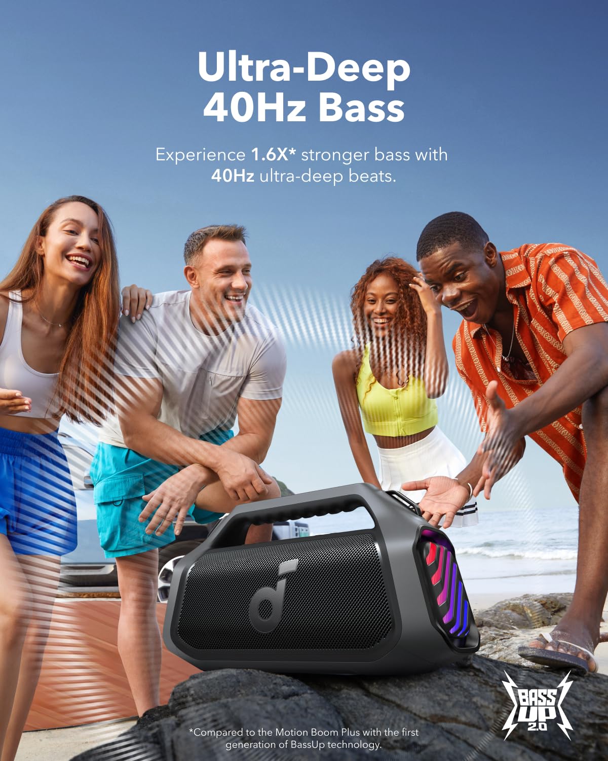 soundcore Boom 2 Plus By Anker, Outdoor Speaker, 140W, 2+2 Channel, BassUp 2.0, 20H Playtime, Fast Charge, IPX7 Waterproof, RGB Lights, Power Bank, Bluetooth 5.3, Portable for Outdoors, Camping, Beach