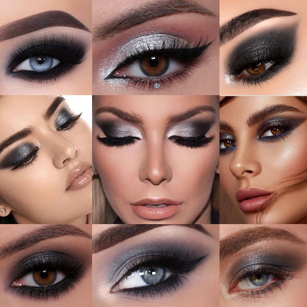 evpct 9 Colors Black Grey Silver White Smoky Shimmery Eyeshadow Makeup Palette for Goth Look, High Pigmented Matte & Shimmer & Smoky Shades, Long Lasting Waterproof Gothic Eye Shadow sombras de ojos