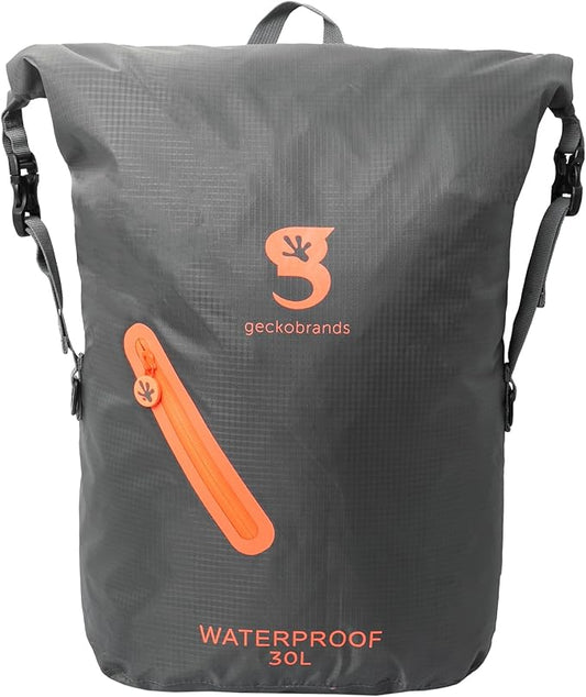 geckobrands Lightweight 30L Waterproof Backpack - Lightweight Watertight Outdoor Bag Hiking Traveling Light Water Activities